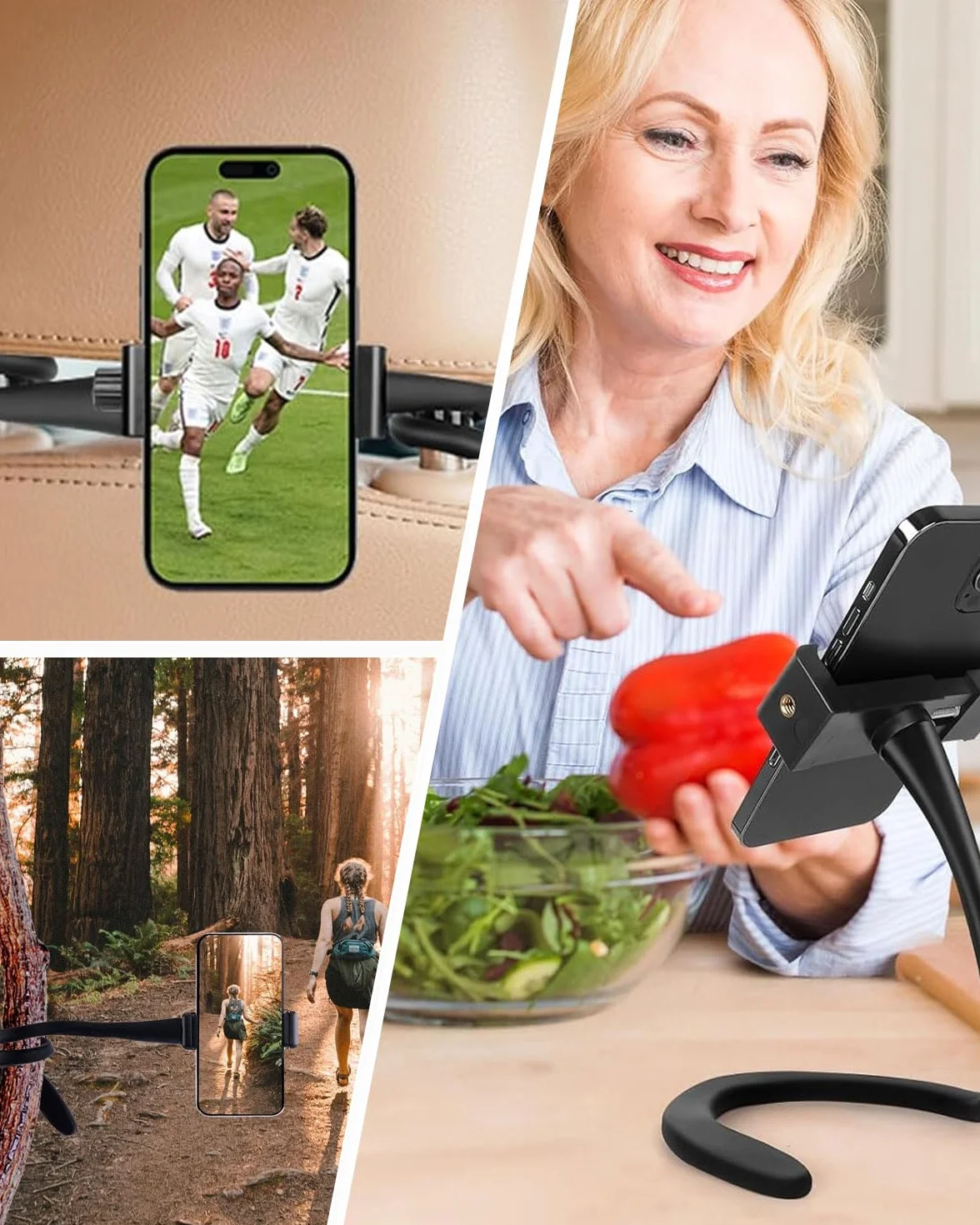 Supporto Cellulare per Passeggino, Flessibile Porta Cellulare per Passeggino con Impugnatura per Braccio Antiscivolo Lega Morbida Morsetto per Telefono per Passeggino Scrivania