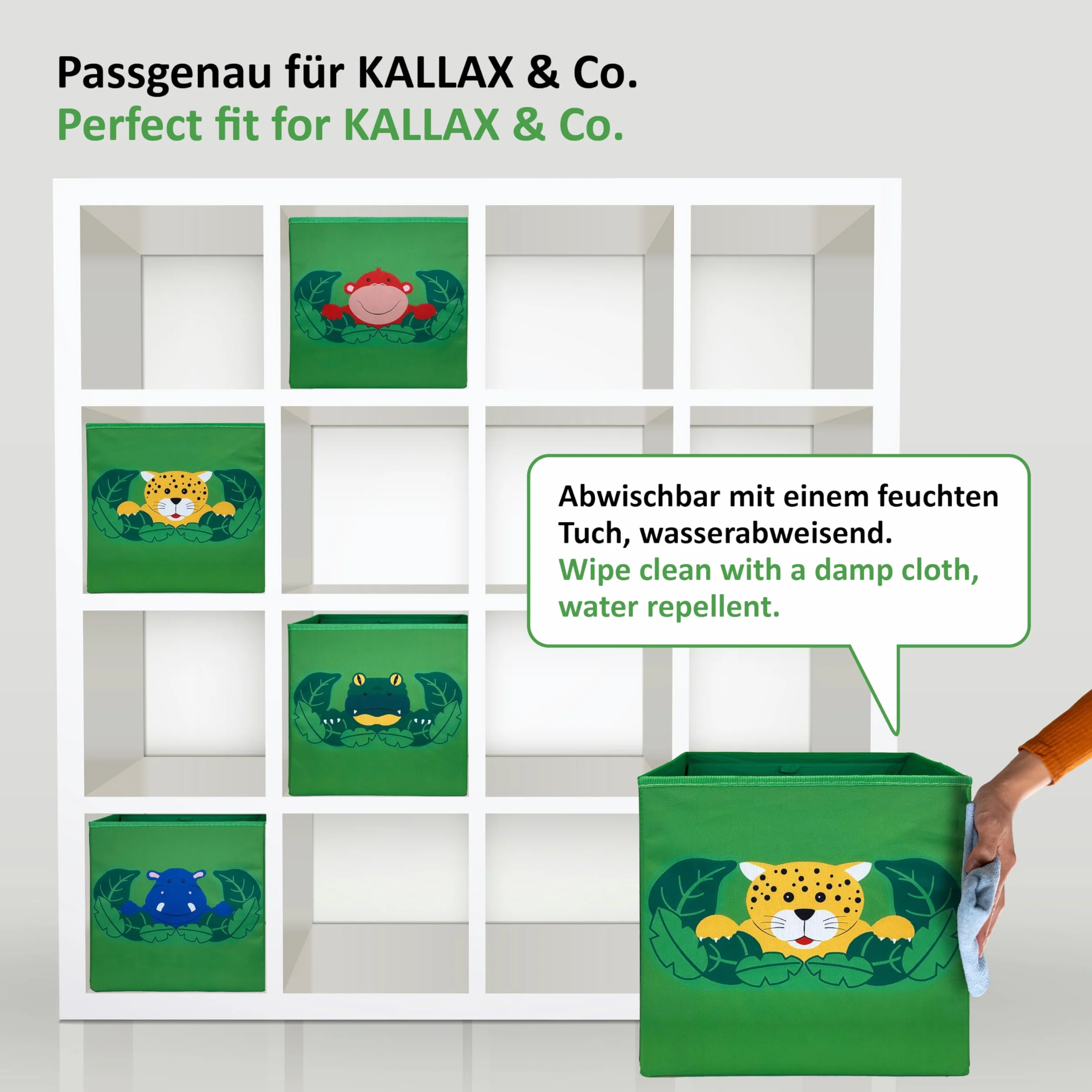 Scatola giocattolo Dschungel, 27 l (4 pezzi) per giocattoli, scatola per bambini, contenitore per animali di peluche, cestino per giocattoli