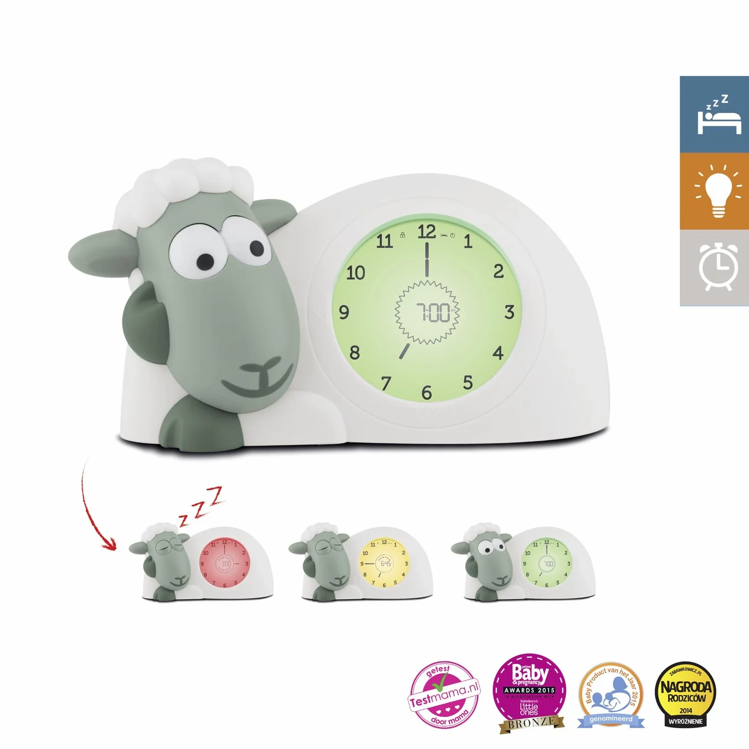 ZAZU Orologio Sam The Lamb – Orologio da letto e luce notturna per bambini | Insegna al tuo bambino con indicatori visivi quando svegliarsi | Luminosità regolabile | Spegnimento automatico (Sage)