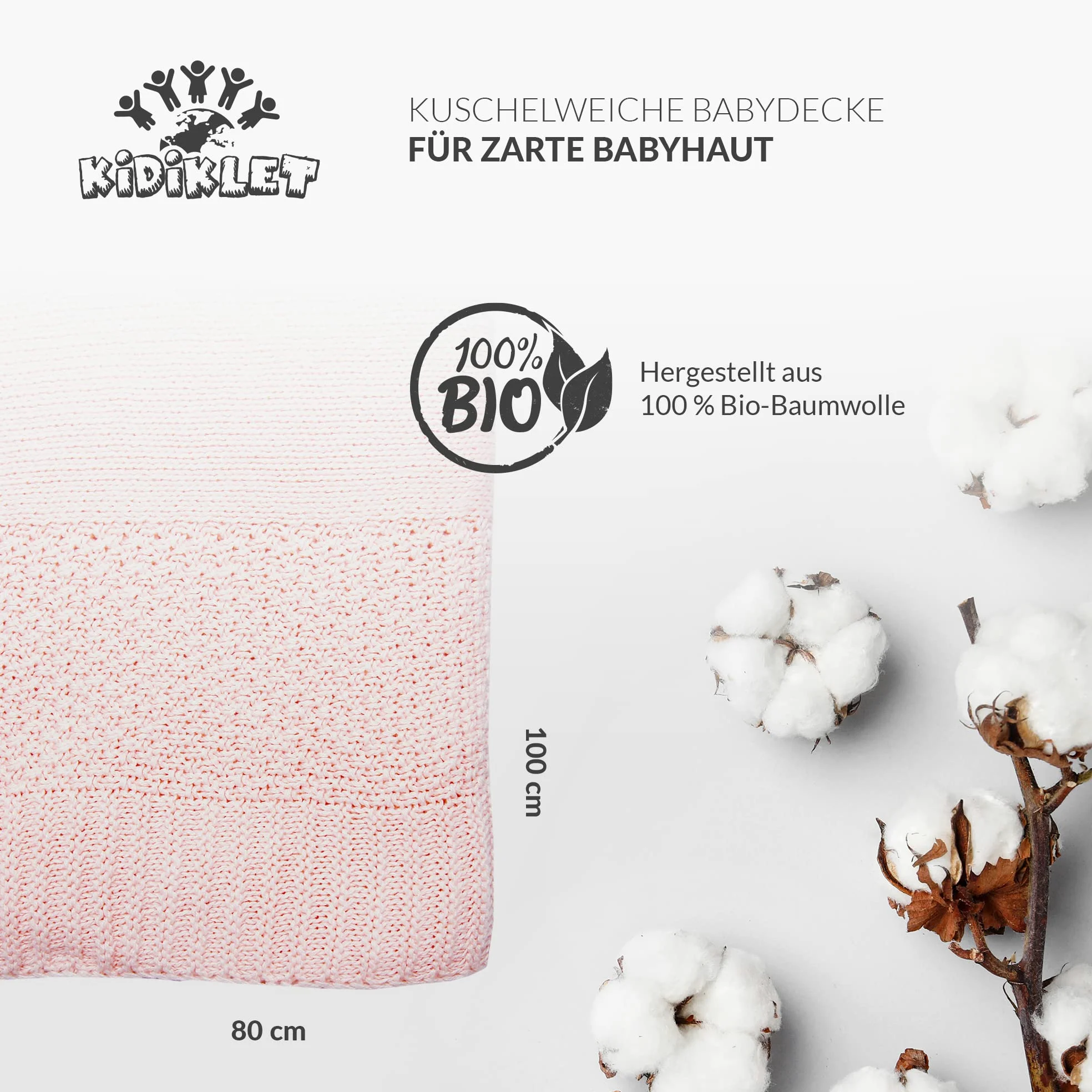 Coperta per neonati in 100% cotone biologico, certificato Oeko-Tex (80 x 100 cm), priva di sostanze nocive, ideale come accessorio per bambini e bambine, senza tessere