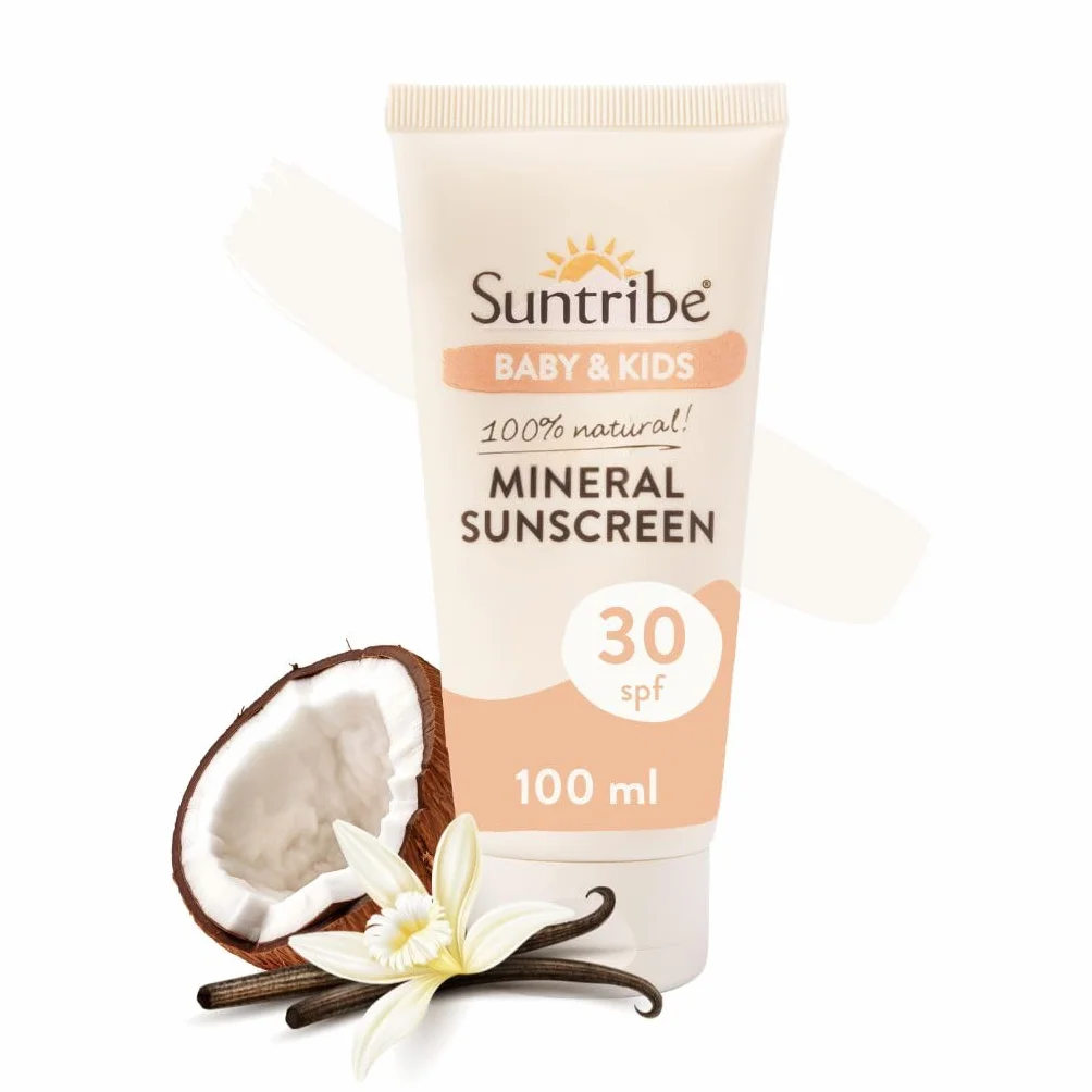 Crema Solare Naturale Minerale Neonati & Bambini FPS 30 Suntribe - 100 ml, Biologica, Senza Profumo - 100% Naturale, Resistente all'Acqua - "Migliore Crema Solare Minerale" (The Mum Marketplace)