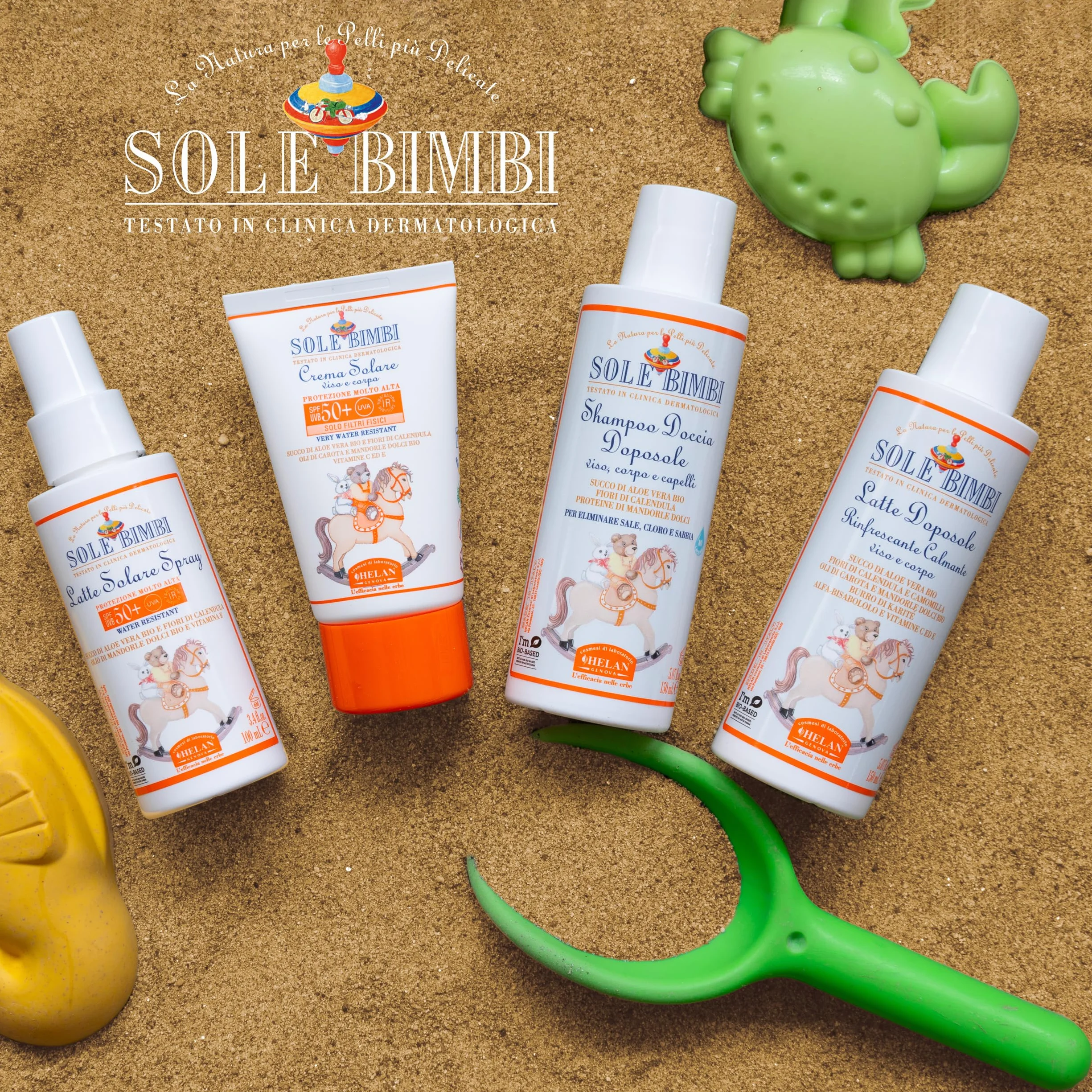 Helan, Sole Bimbi - Crema Solare 50+ Bambini e Neonati Spray Protezione Solare 50+ SPF Molto Alta contro Raggi UVB/UVA, Crema Solare Viso Corpo con Olio di Mandorle Dolci, Vitamina E, Aloe Vera 100 ml