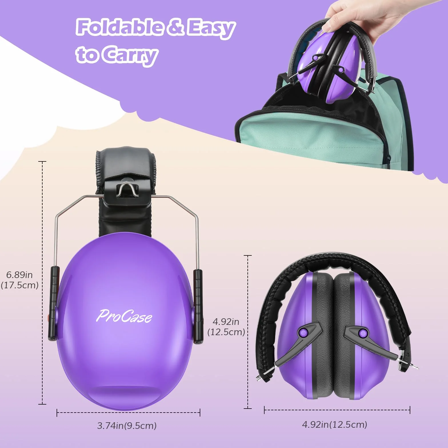 ProCase Cuffie Antirumore Bambini 1 Pezzi, NRR 21 dB Cuffie Comode Pieghevoli Regolabili per Proteggi I Tuoi Bambini dai Rumori Forti Fuoco D'artificio Concerto Aereo Dormire -Viola