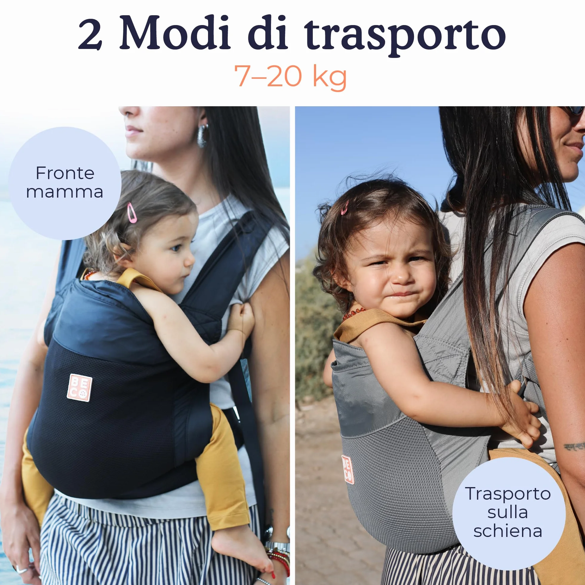Beco Fly Ultralite Marsupio Neonati e Bambini – Compatto, Pieghevole e Leggero – Con Borsa da Trasporto, Posizione a "M" Ergonomica, Fronte Mamma e Zaino (7–20 kg) - Grigio