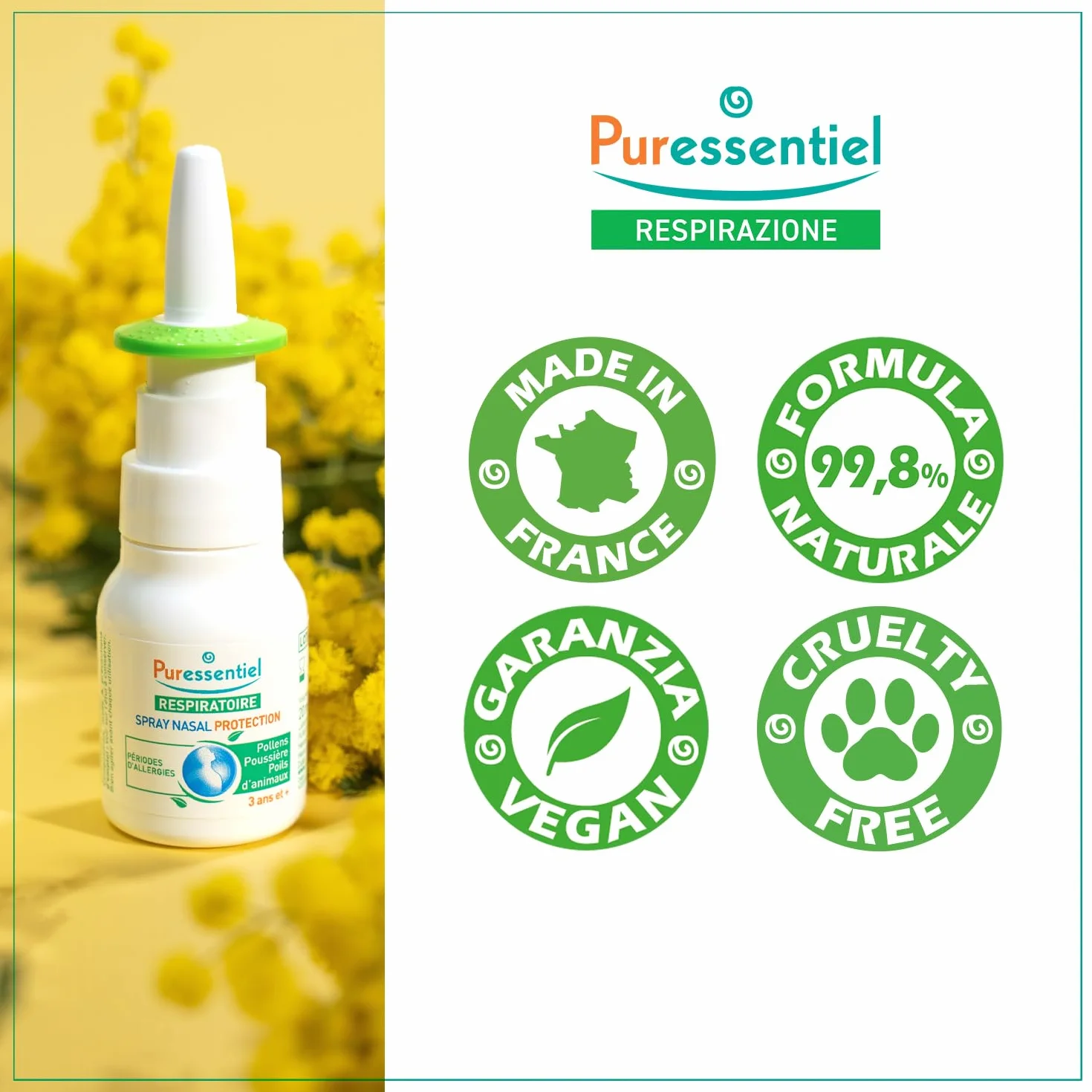 Puressentiel - Spray nasale protettivo - Dispositivo medico - Protezione allergie: pollini, polvere, pelo di animale - Formula di origine naturale - Olio essenziale di eucalipto radiata - 20ml