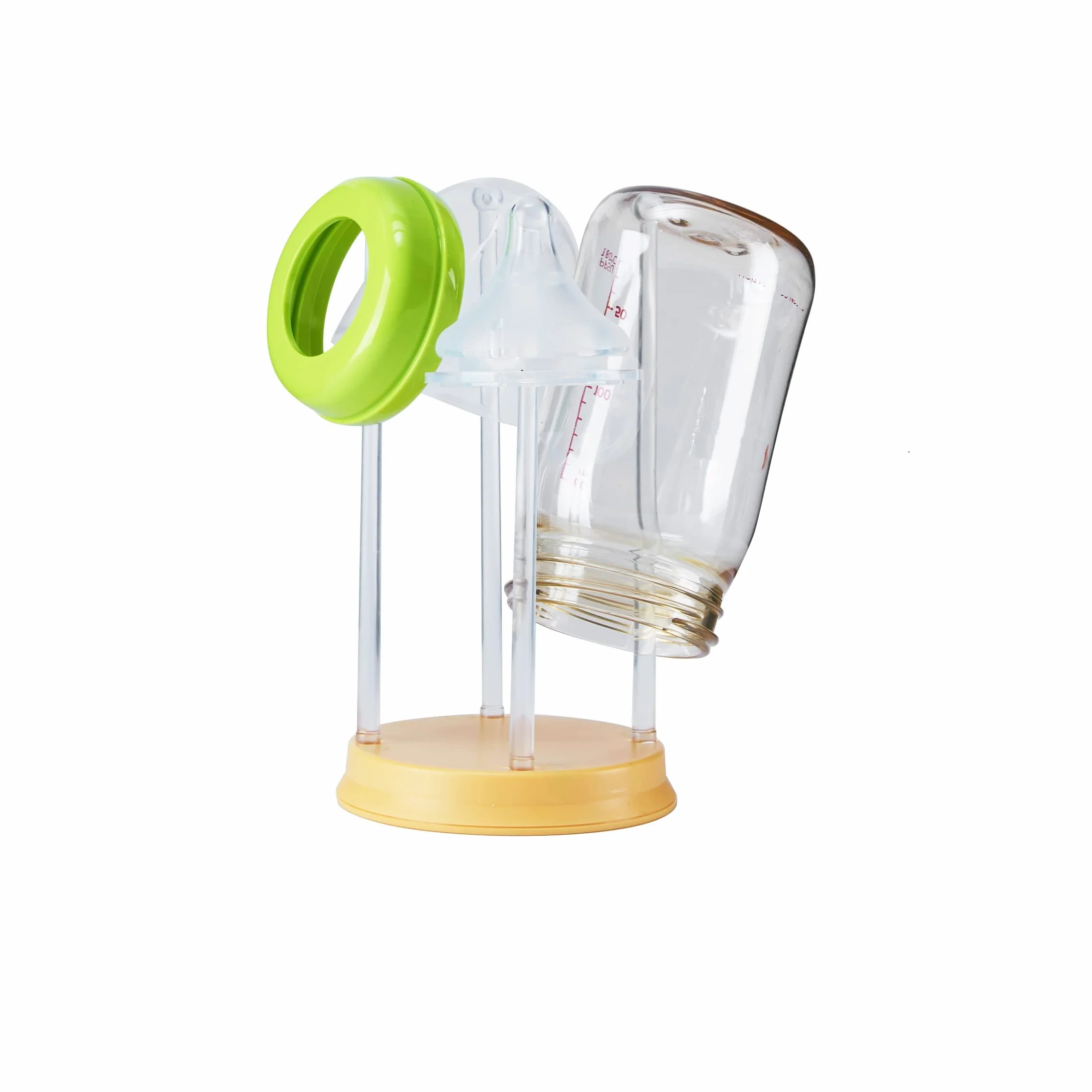 Kit di pulizia e asciugatura per bottiglie/tazze senza BPA. Regalo per neonati o nuovi genitori. Spazzola in silicone, vaschetta raccogli gocce/asciugabottiglie durante i viaggi/casa/aereo. Giallo