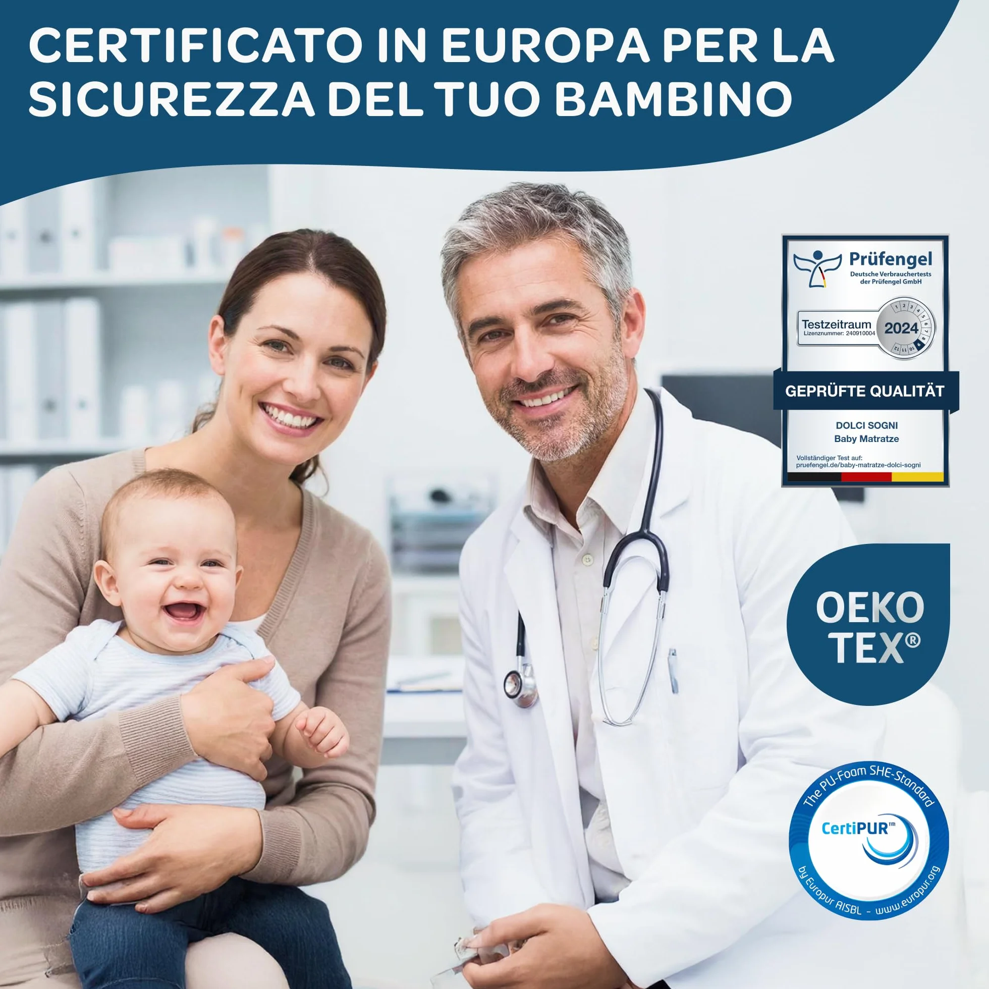 DOLCI SOGNI Materasso Lettino 60x120 cm Spessore 16 cm, OEKO-TEX® e CertiPUR™ Materasso Culla Bambino per Lettino Neonati, Fodera in Aloe Vera Sfoderabile e Lavabile, Materasso Lettino Neonato