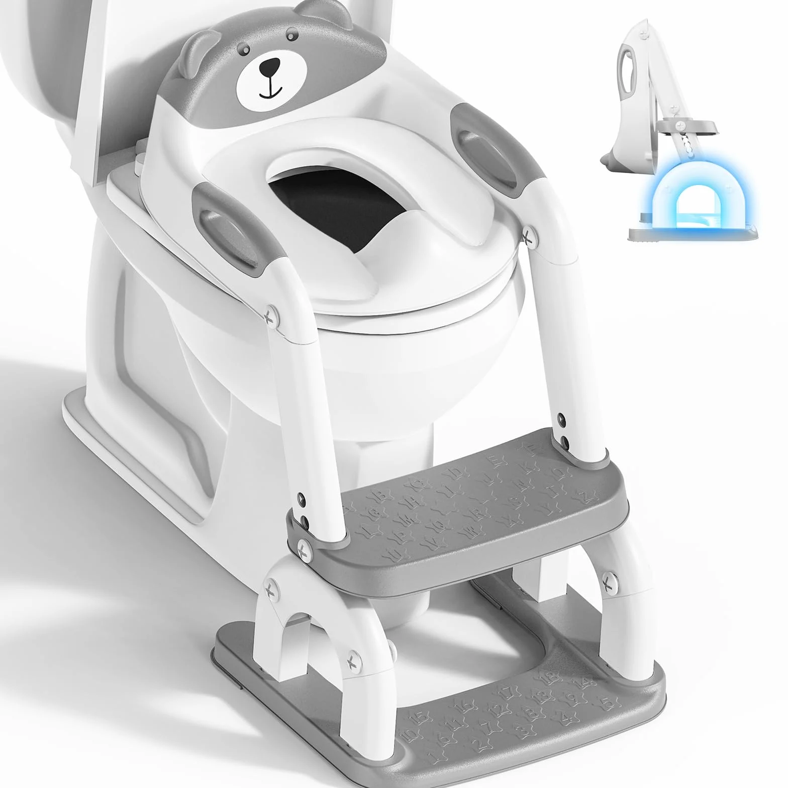 Sedile WC per bambini con scale, accessorio per WC aggiornato, per bambini e bambine, 2 in 1, con scale, regolabile in altezza, comodi sedili per WC sicuri, poggiapiedi per bambini