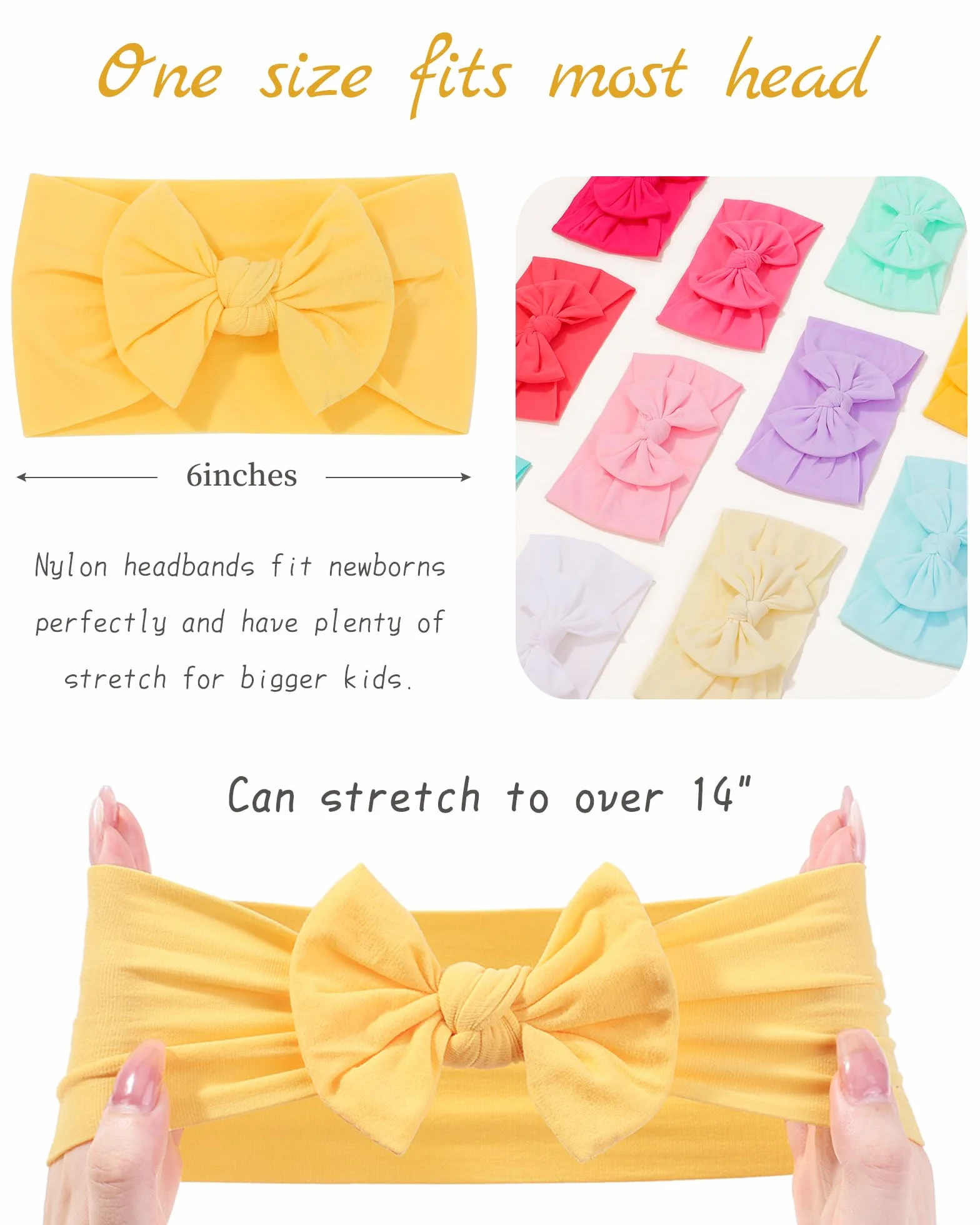 Jollybows 20pcs Fasce per Capelli In Nylon Turbante Fiocchi per Capelli Fascia per Capelli Accessori per Capelli Elastici per Bambini Neonati Neonati