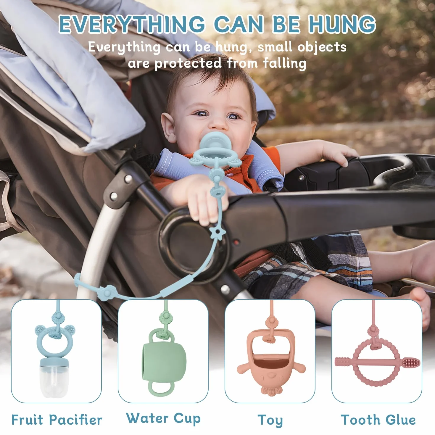 CLDY Giocattolo per Bambini Catenina per Ciuccio in Silicone, Catenaccia per Bicchiere, Cinghie di Sicurezza per Giocattoli, BPA-Free, Fascette di Supporto per Bicchieri per Passeggino, Seggiolone