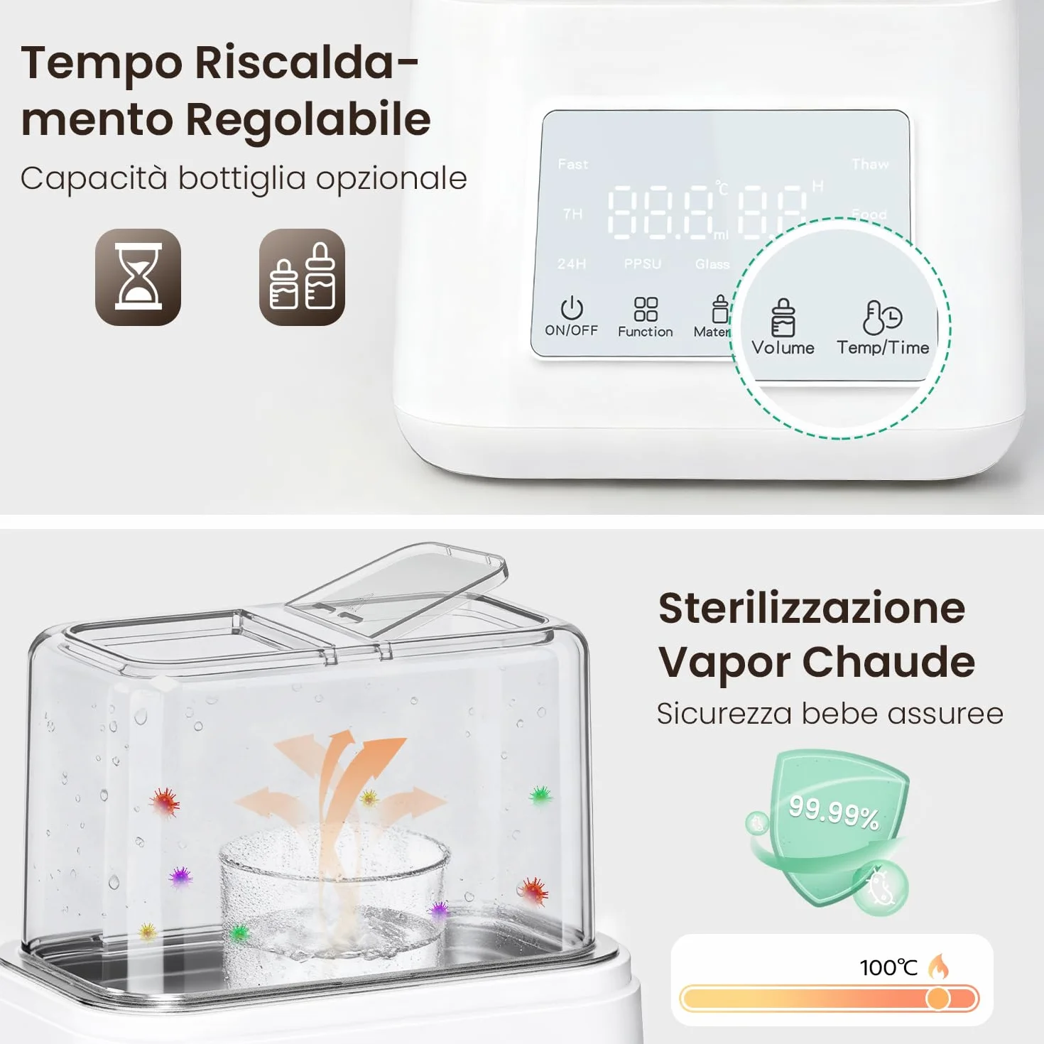 Scaldabiberon e Sterilizzatore Biberon 10 in 1,Scalda biberon e Scalda Pappa 230W Riscaldamento Rapido e Sbrinamento,con Display LCD,Timer,Mantiene il Calore,Senza BPA