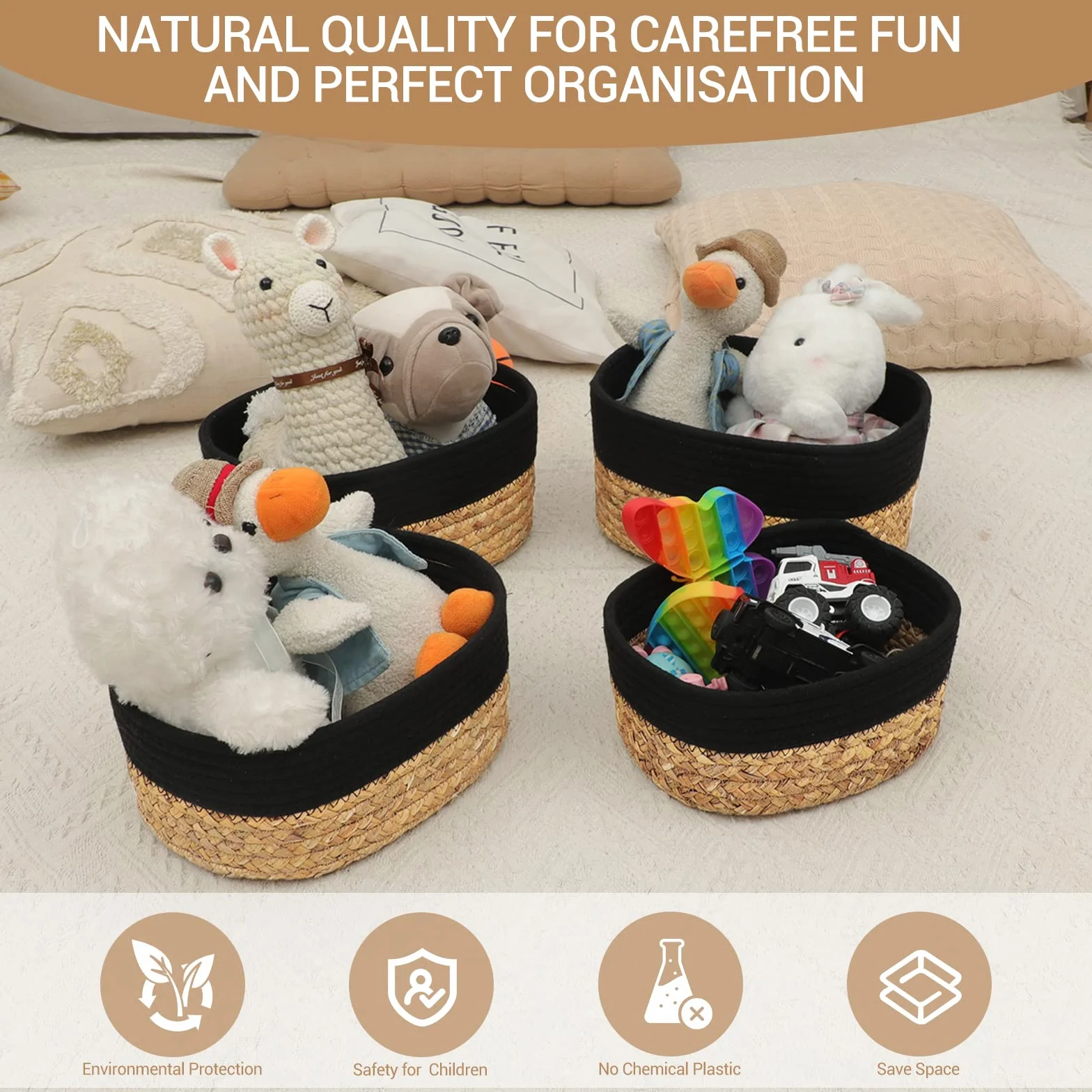 Lannvan Set di 4 Cestini Portaoggetti,Cestino Portaoggetti in Corda di Cotone e Giacinto d'acqua per Bambini Bambina,Impilabile Organizer Fasciatoio,Cesto Portaoggetti Ceste Portaoggetti per Bagno