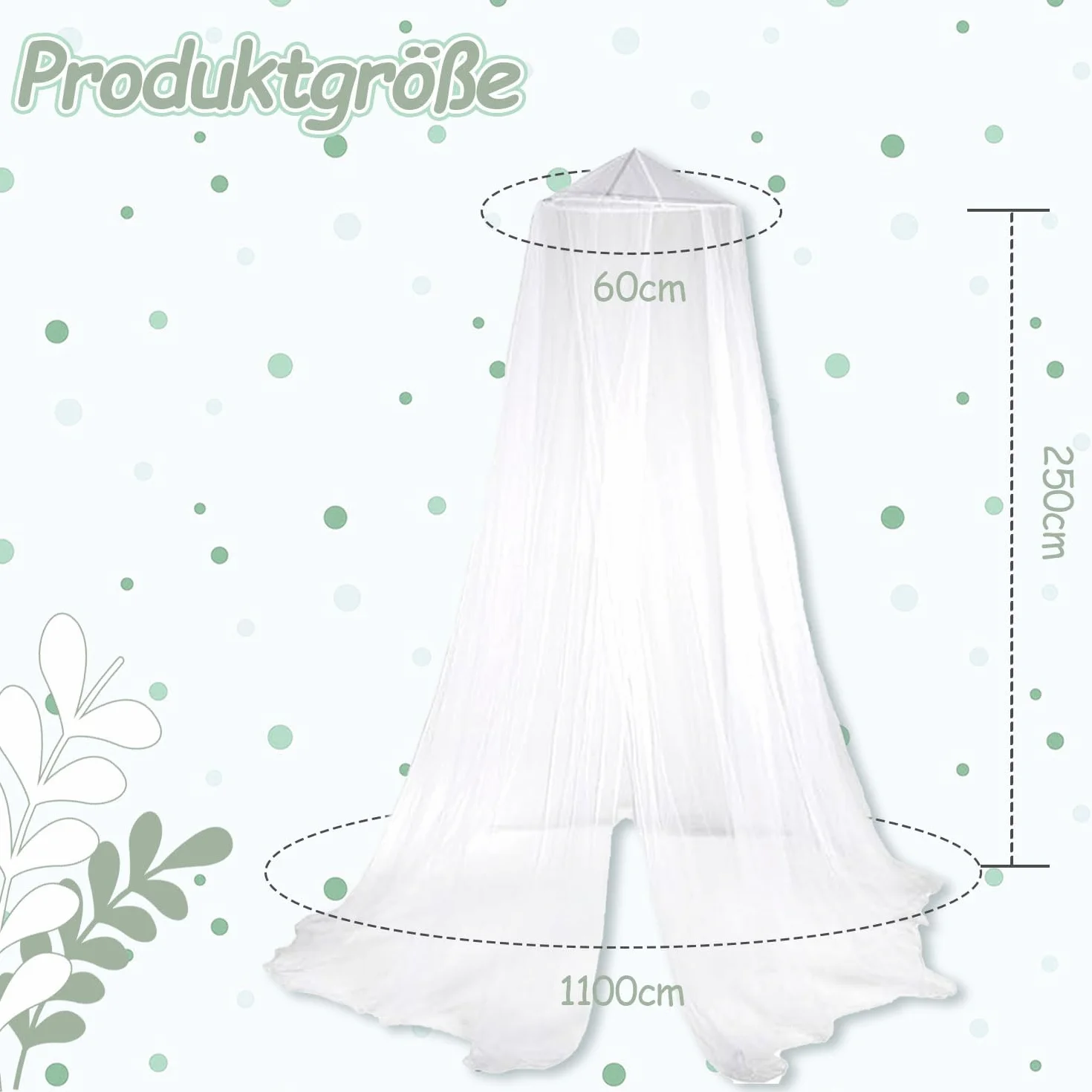 Zanzariera Letto, 60×250×1100cm Cupola Zanzariera, Zanzariera Letto Matrimoniale, letto queen size e letto king size per Anti Zanzara Insetti e Polvere,Facile e Veloce da installare