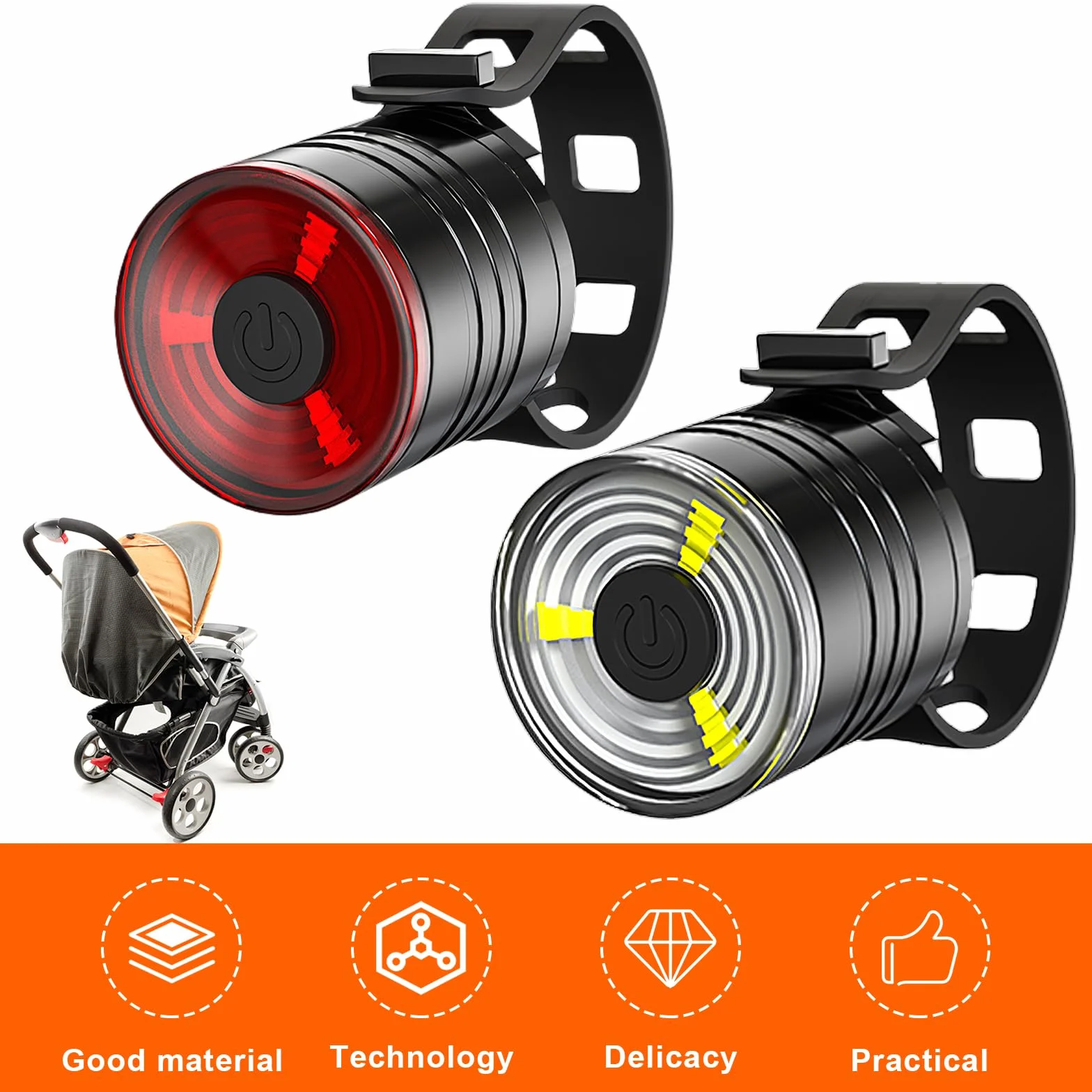 Vegena 6 luci per passeggino, luci a LED per passeggino, luce per passeggino, con 3 effetti di luce, riflettori, impermeabili, lampeggianti per zaino, per esterni, BY-HQY-BBCD-6S