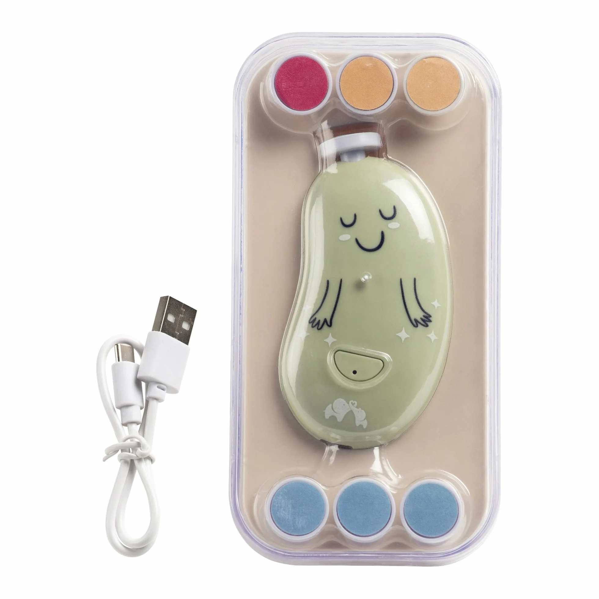 Bebeconfort Lima Elettrica per Unghie Neonato, Dalla Nascita, Neonati e Bimbi Piccoli, 7 Lime per Unghie di Varie Texture, Ricarica USB-C, 3 Velocità, Luce a LED Incorporata, Custodia Inclusa, Verde