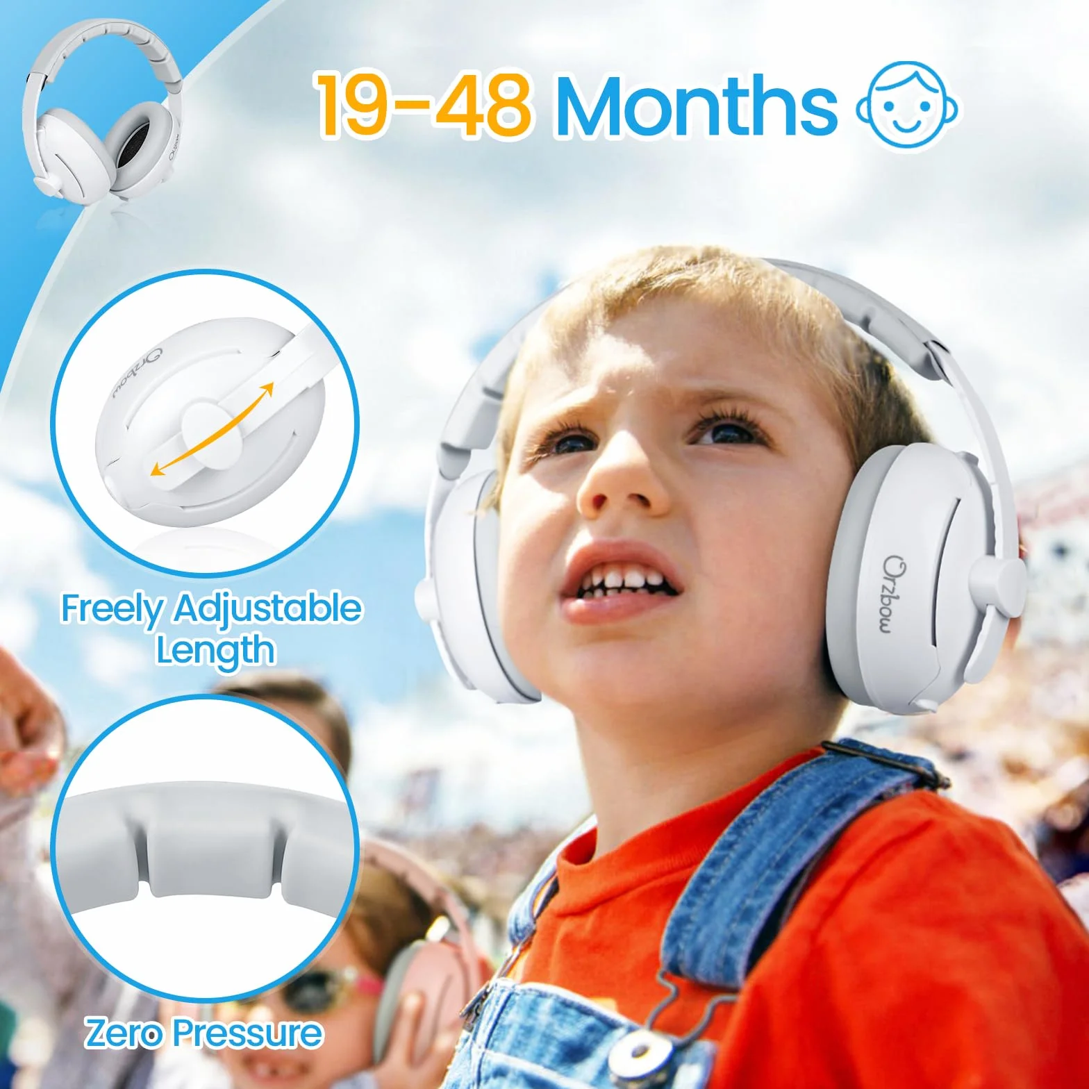 Orzbow 2 in 1 Cuffie Neonato Antirumore per 1-48 Mesi,Regolabile Cuffie Antirumore Bambini con Fascia Elastica,Leggero,28dB SNR,Previene i Danni Dell’udito & Migliora il Sonno in Viaggio