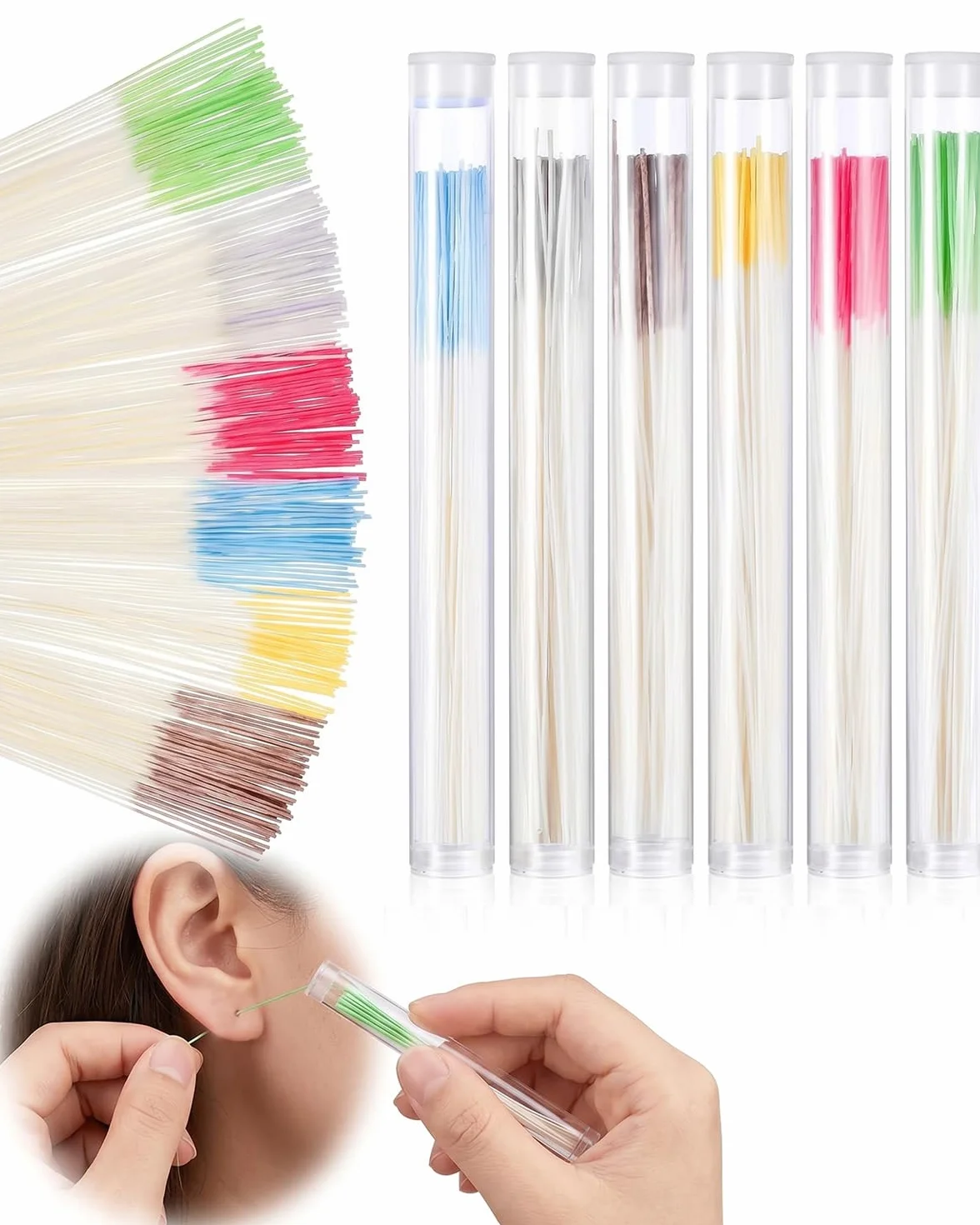 Filo per Pulizia Piercing Orecchio 360 Pezzi, 6 Colori | Monouso per Igiene Profonda e Cura, Elimina Odori per Orecchi Sensibili.