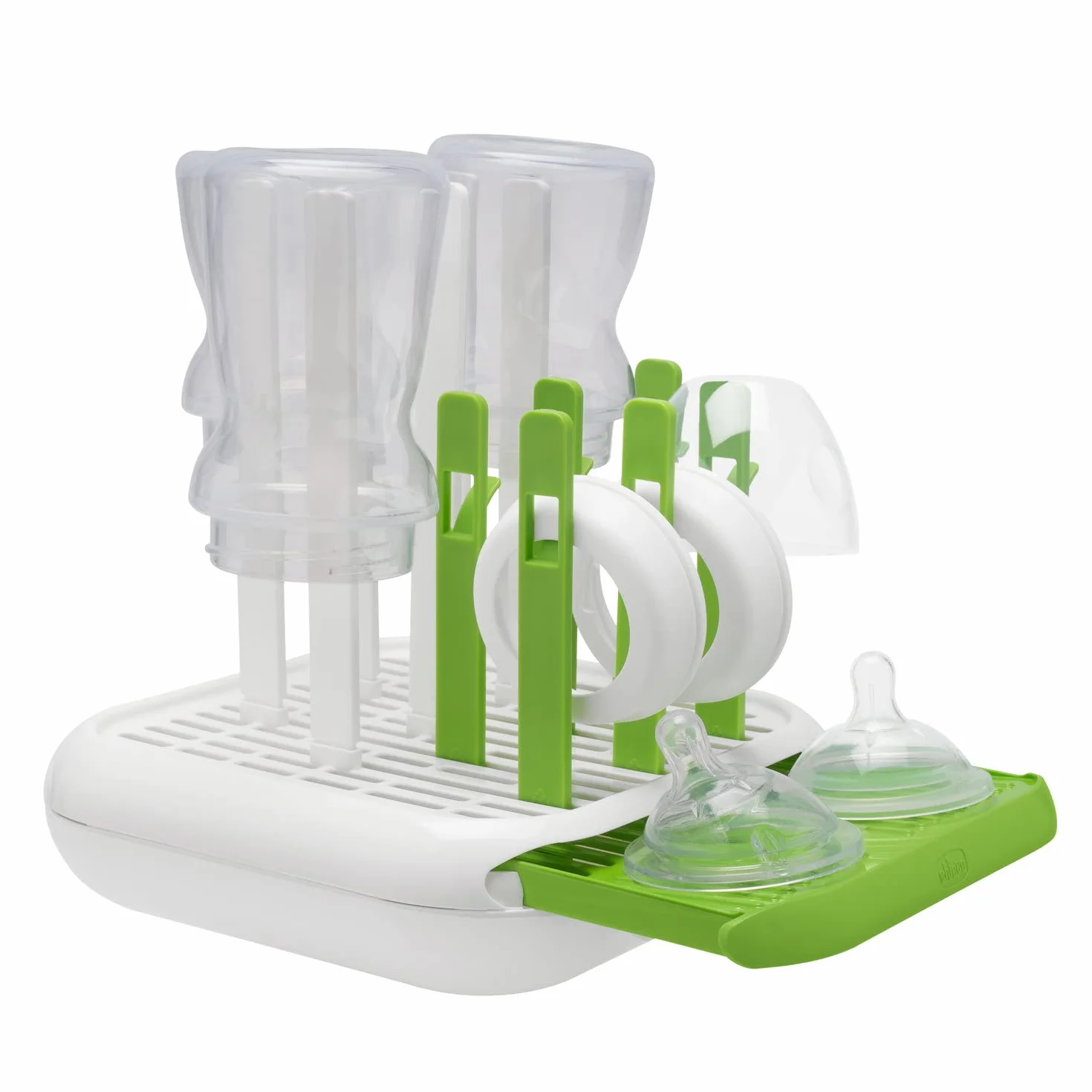 Chicco Scolabiberon, Asciugabiberon Neonato, Igiene e Pulizia Biberon, Accessori pappa neonato, Salvaspazio, Design Compatto, Comodo, colore verde