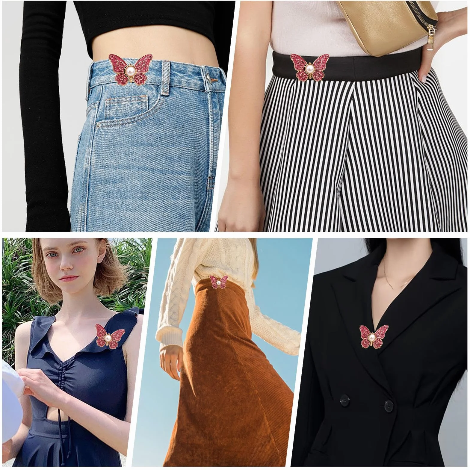 Generico Riduttori Vita Pantaloni | Bottoni Spille per Jeans Larghe a Forma Farfalla - 8 Pezzi Clip Alluminio Amovibili Riutilizzabili per Abiti Collo Cappotti Bluse