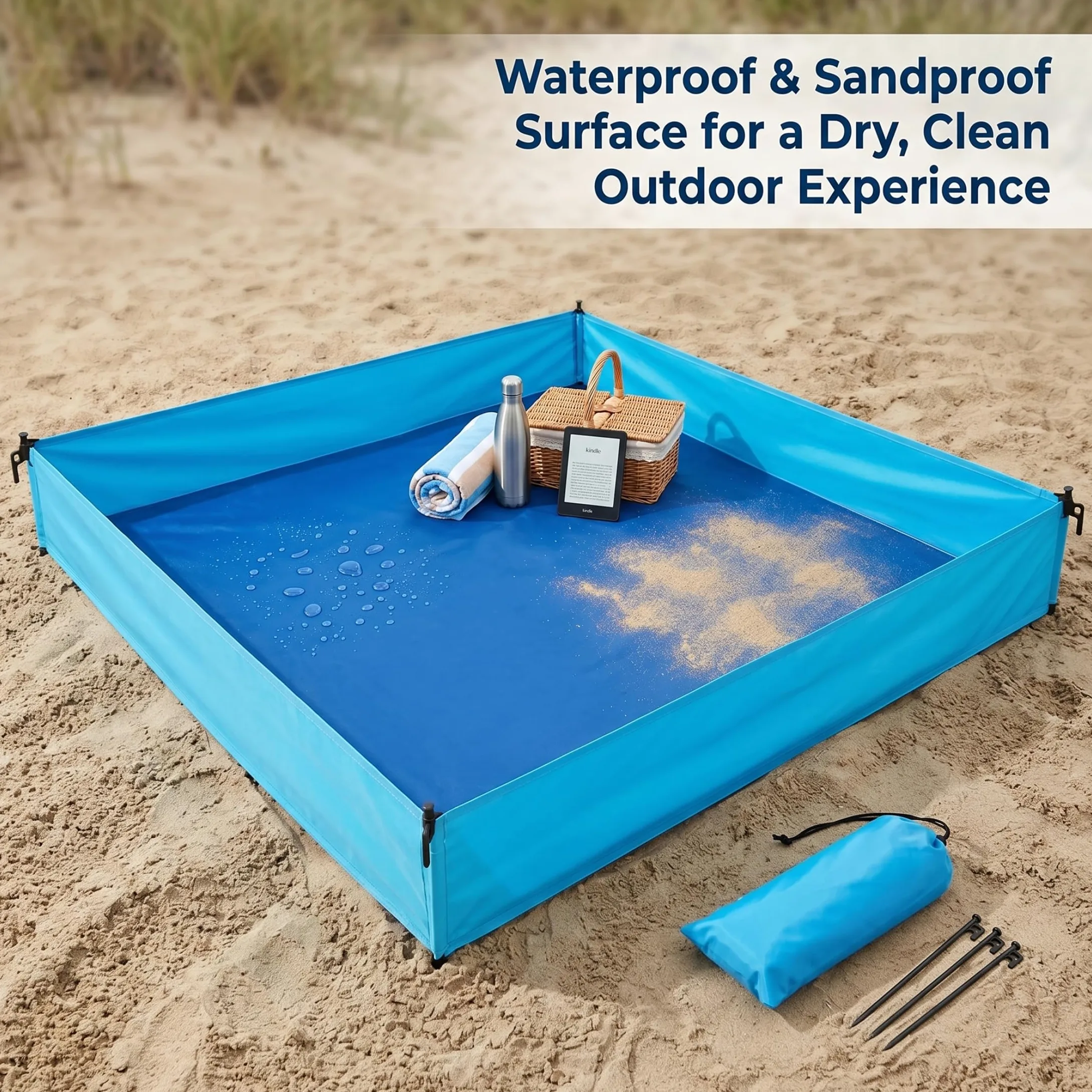 Box da spiaggia per bambino, Box da esterno per bambino, Coperta da spiaggia pieghevole con superficie impermeabile, Blu, 72, 83x57, 09x9, 84 pollici