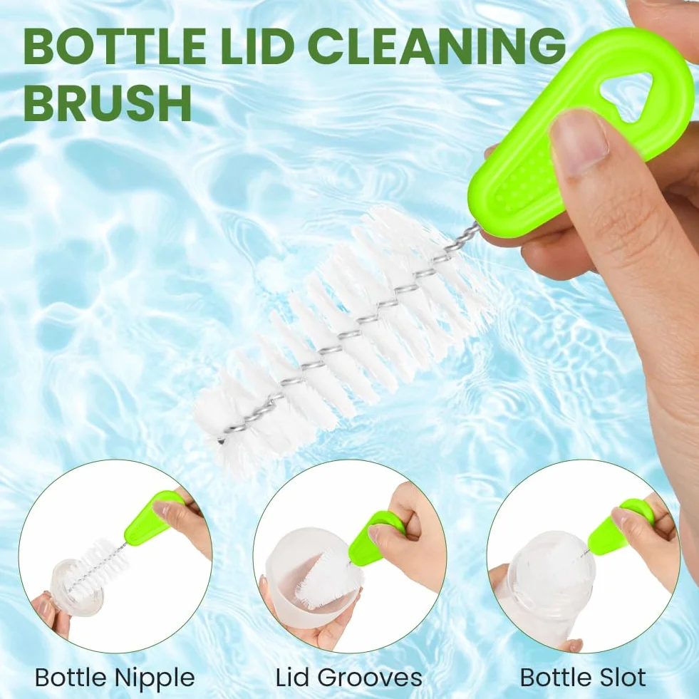 Vicloon 3Pcs Set di spazzole per biberon, Spazzola multiuso spazzola per borraccia spazzola per cannuccia cannucce per la pulizia di bottiglie d'acqua, tazze di vetro e thermos (verde)