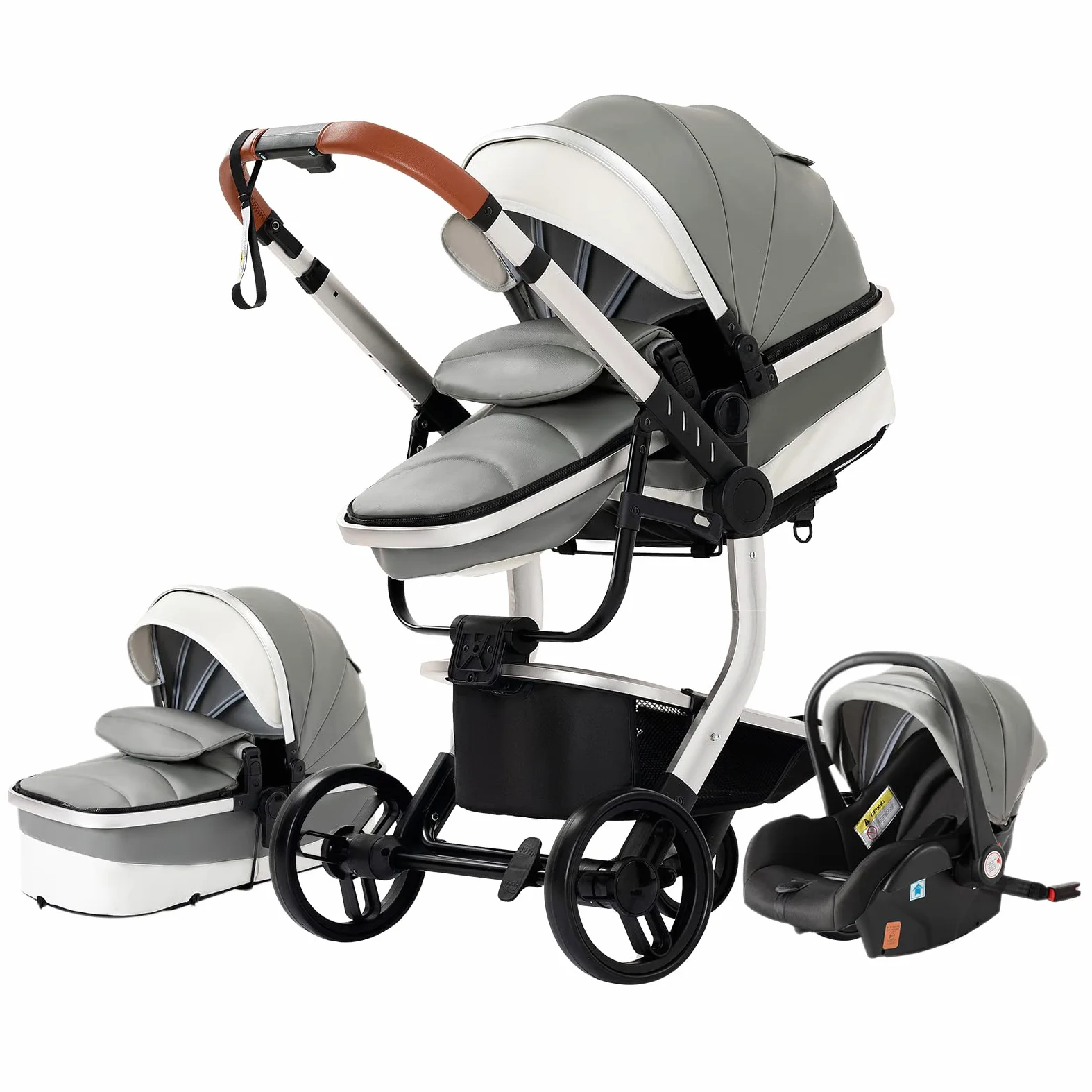 3 in 1 Sistemi Modulari Sistema da Viaggio per Bambini Passeggini Compatti Reclinabile Passeggino Carrozzine Standard Pieghevole Portatile Passeggino Neonato 0-36 Mesi (518 Grey)