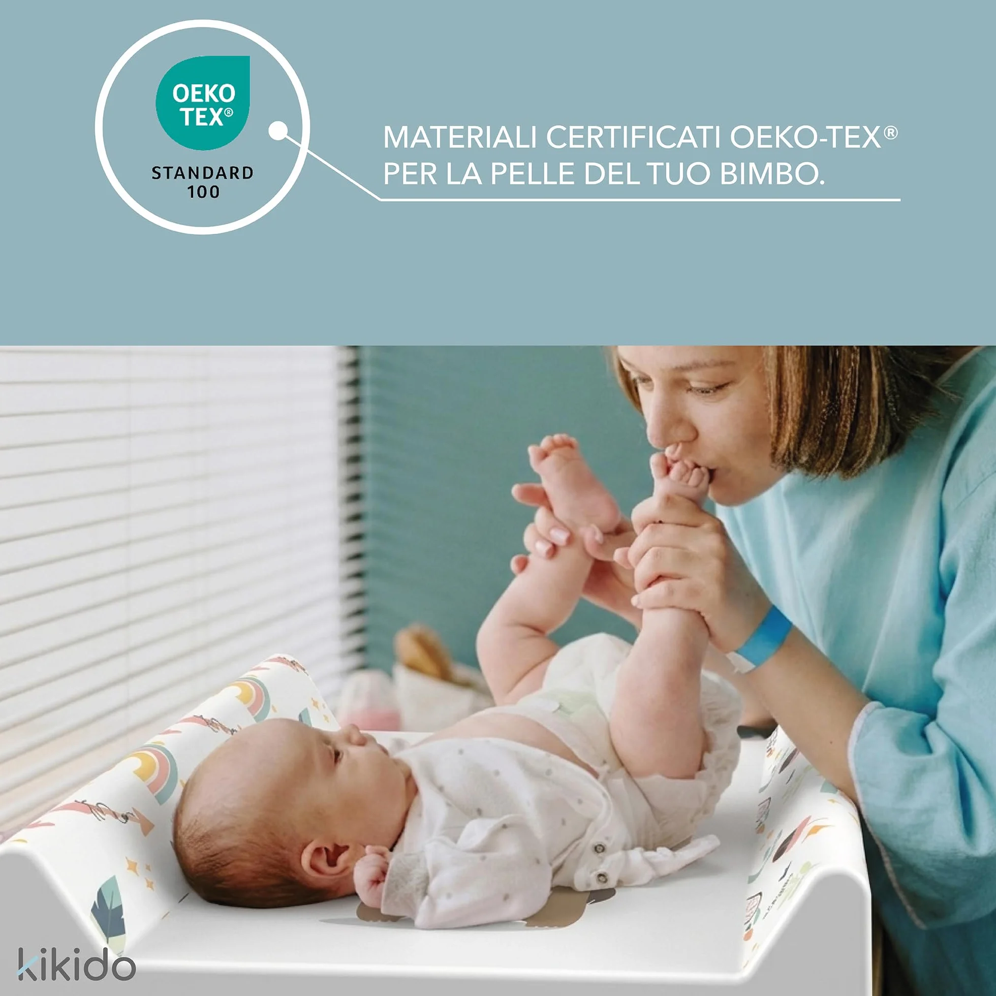 Kikido Materassino Fasciatoio 50x70 - Mongolfiera - Materasso Fasciatoio in PVC con Bordi Rialzati - Materassino Universale con Spondine di Sicurezza, Universale e Impermeabile 70x50