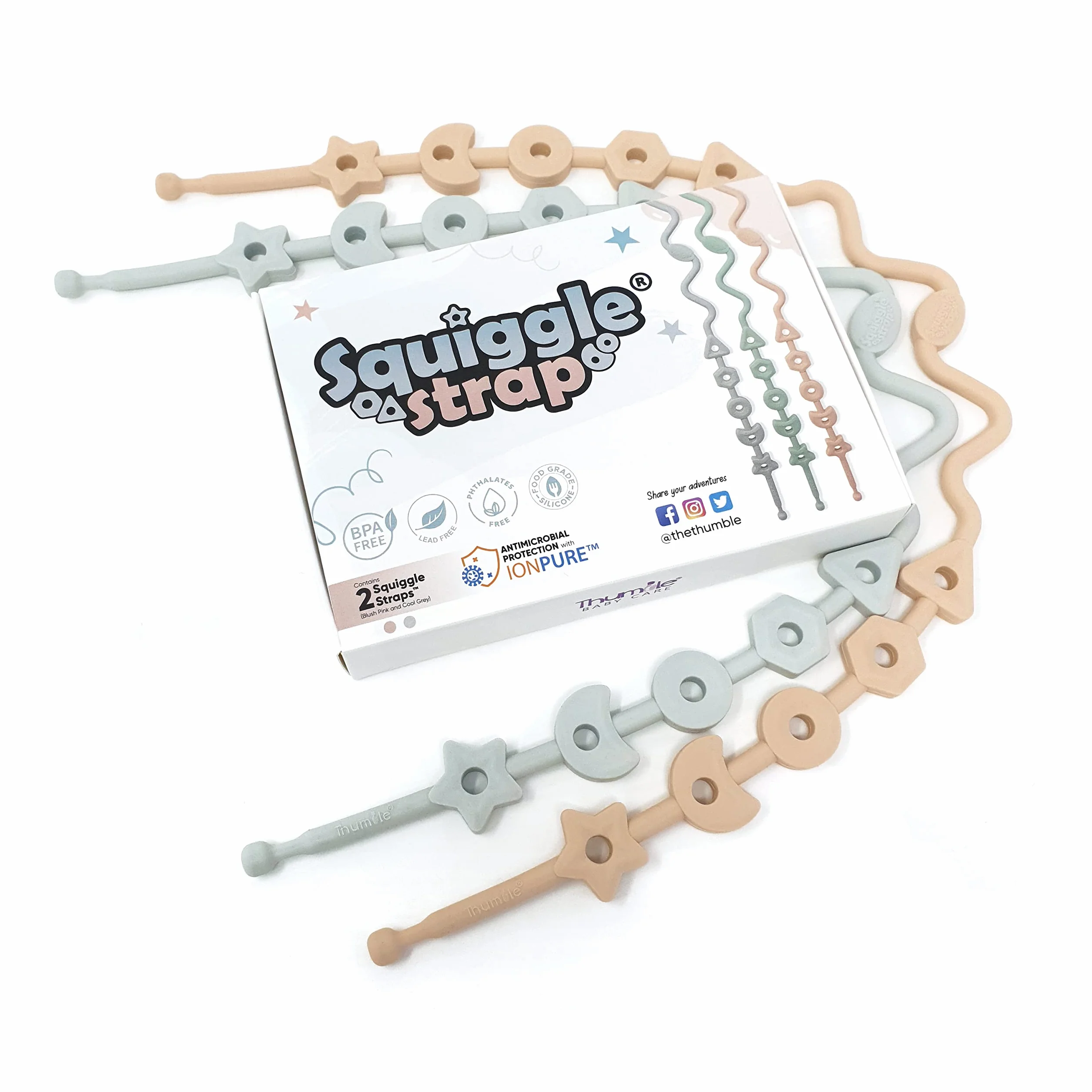 Squiggle Strap® 2 pezzi Cinturino giocattolo regolabile in silicone alimentare