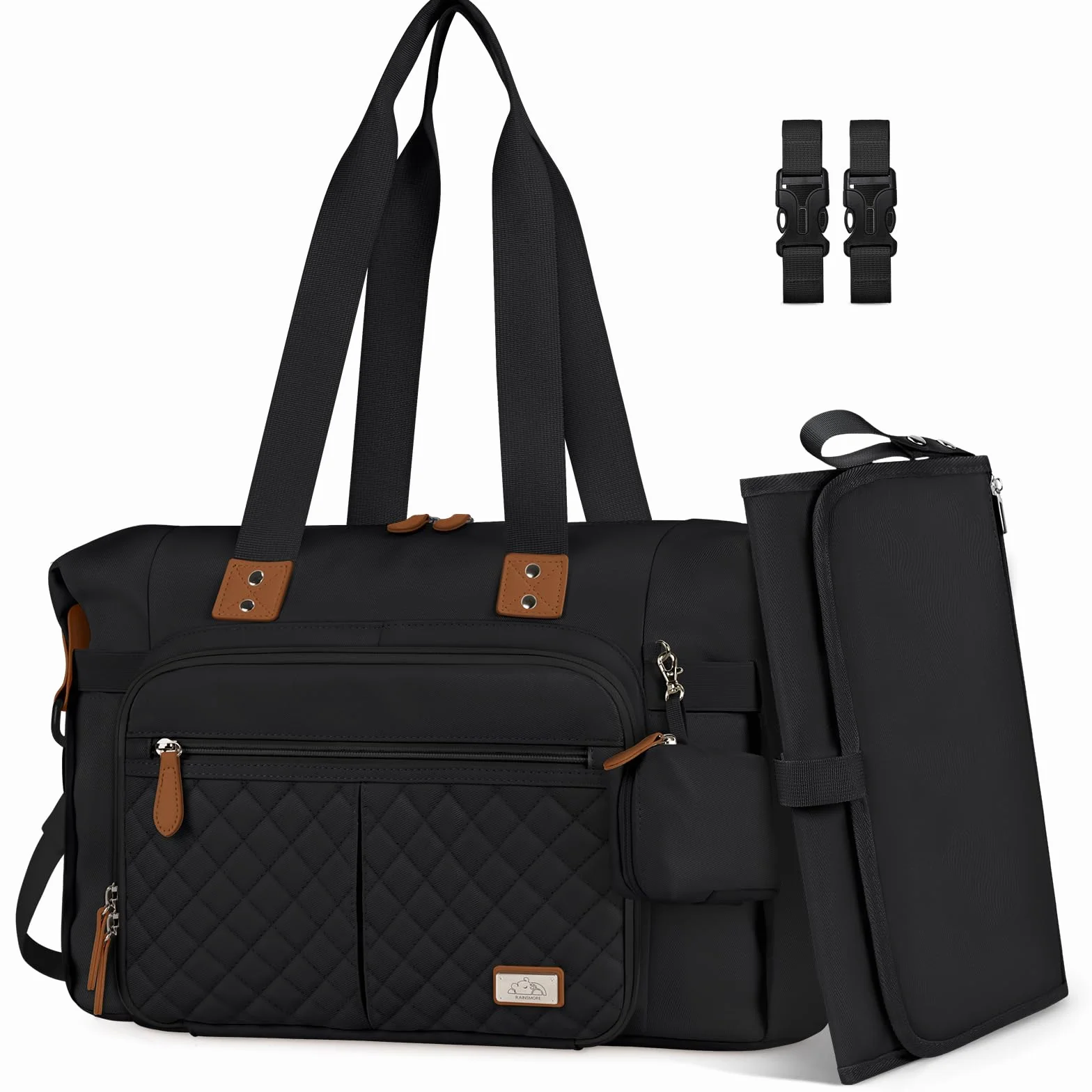 RINSMORE Borsa Fasciatoio Neonato Bambini per Passeggino con Fasciatoio Portatile e Ganci Passeggini Impermeabile Multifunzionale Borsa Mamma e Papà
