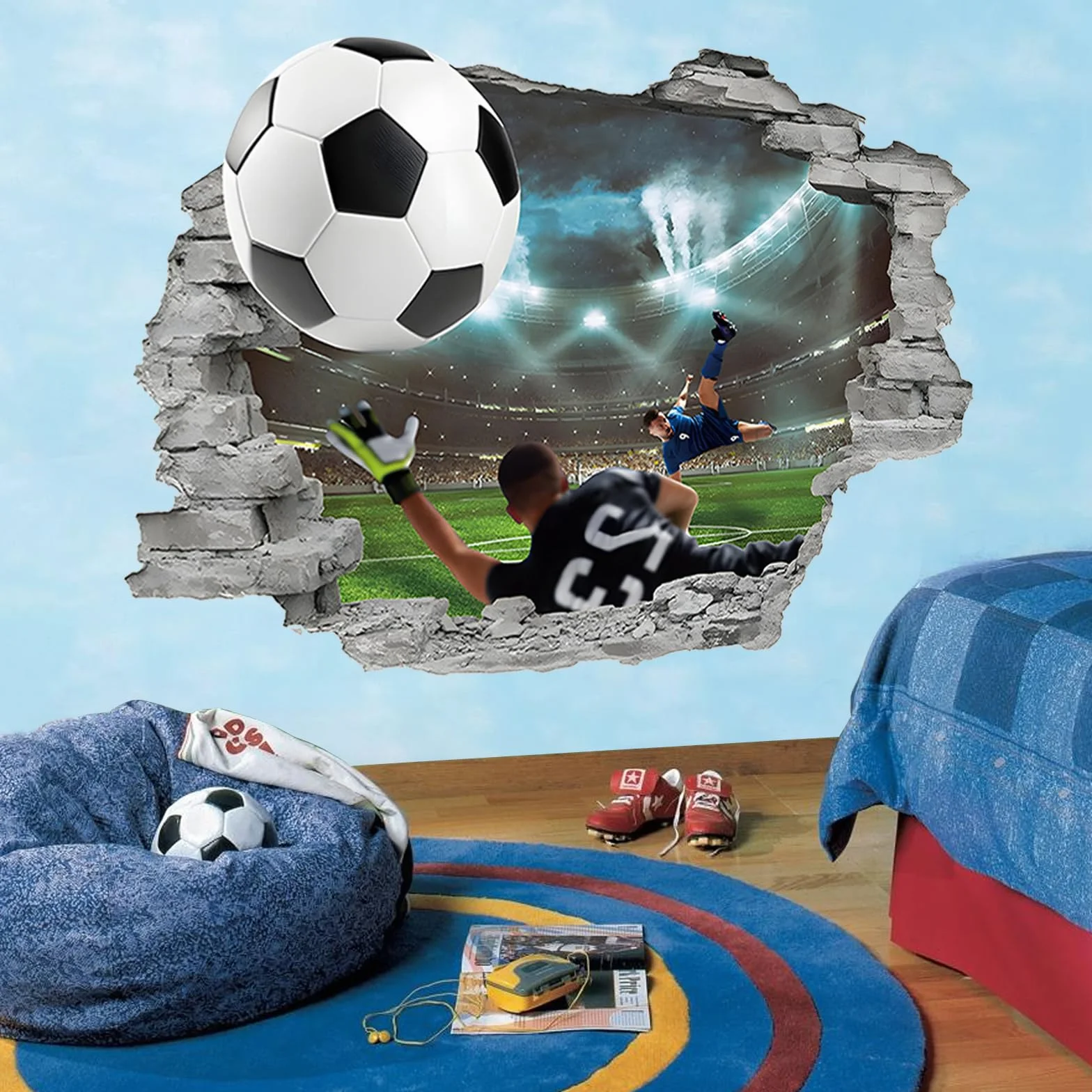 Adesivi Murali 3D,Adesivi Murali di Calcio 3D,Adesivi di Sfondo TV,Adesivi Murali di Calcio Della Camera Dei Ragazzi,Rimovibili eAdatti per la Decorazione Della Camera da Letto e Del Soggiorno