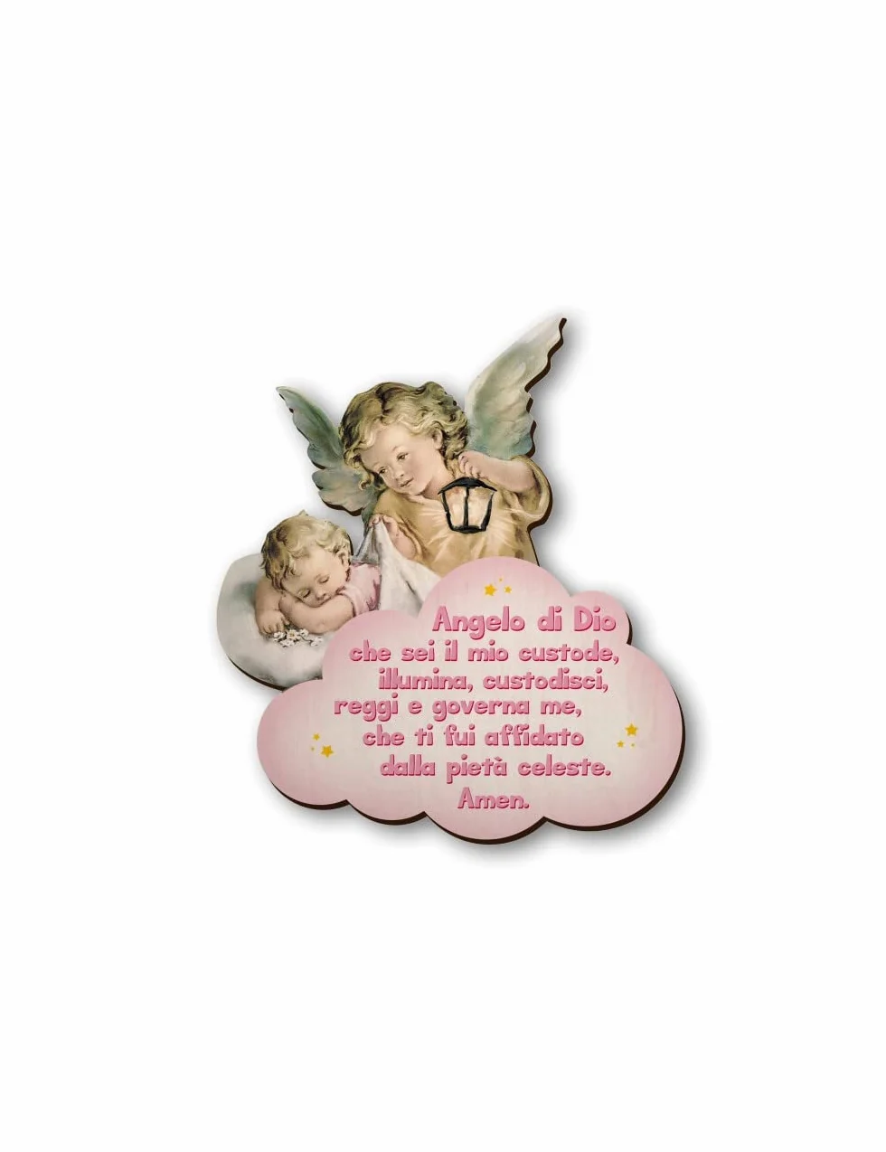 Fratelli Bonella | Quadro in legno dell’Angelo con lanterna per Bambina con preghiera Angelo di Dio 11x14 cm | Made in Italy
