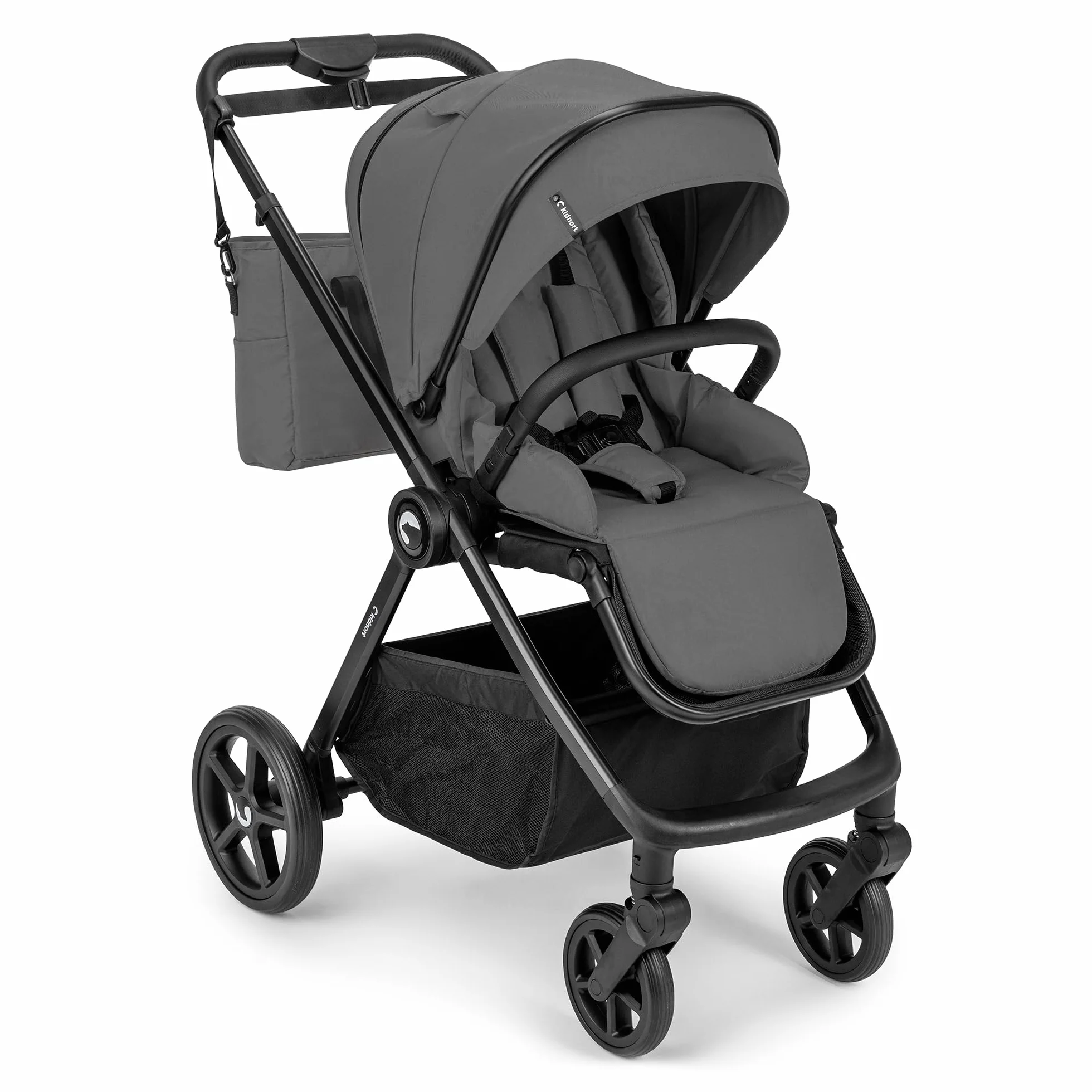 Älskar Passeggino reversibile, pieghevole, compatto, fino a 22 kg, schienale regolabile, tetto di protezione UV, cintura a 5 punti, copertura antipioggia, zanzariera, borsa grigio scuro