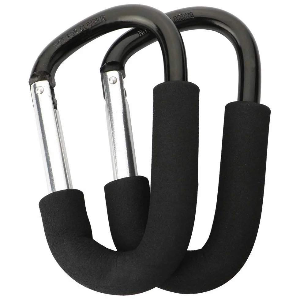 GTIWUNG 2 Pezzi Gancio Universale Passeggino, Moschettone a Gancio Multiuso, Aggancio per Borse con Imbottitura di Protezione, Gancio per Passeggino, Clip Hook Stroller Organizer, Nero