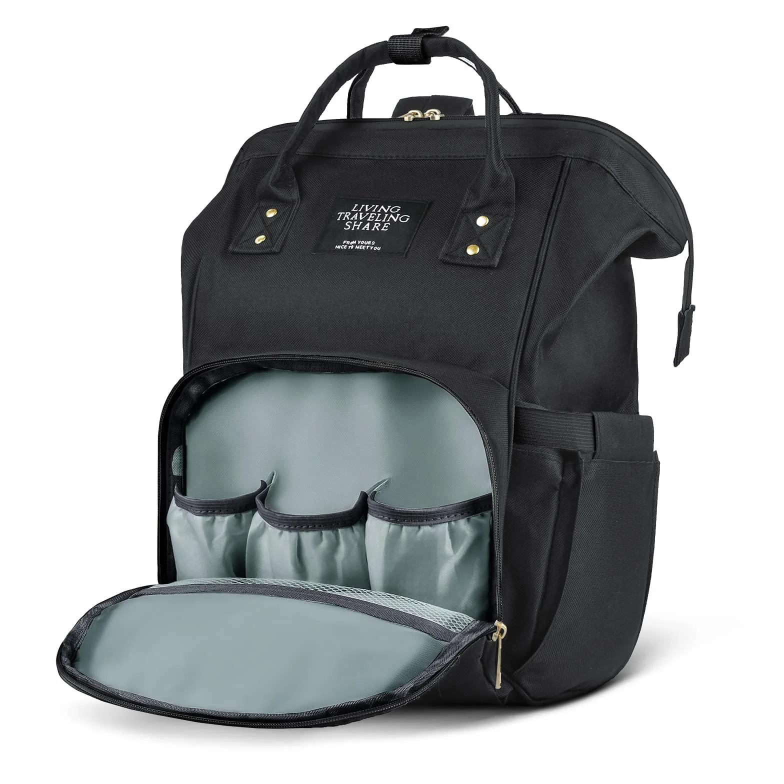 Vicloon Borsa Zaino Fasciatoio, Zaino Fasciatoio Impermeabile, Grande Capacità Zaino con 3 Tasche Isolanti Bottiglia, che possono essere utilizzate come tote bag o appese a un carrello, Nero