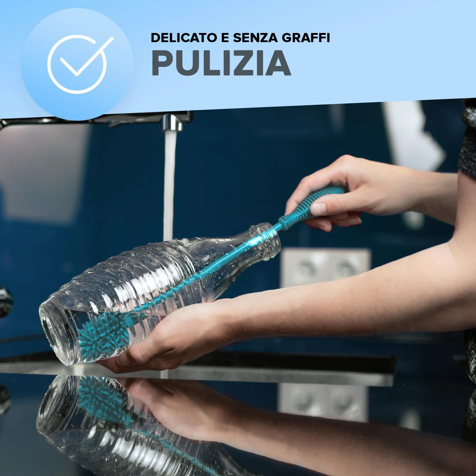 JAWAonline Set di spazzole per lavello 32 cm e 24 cm - Spazzola per bottiglie in silicone delicato e senza graffi - Spazzola flessibile per la pulizia delle bottiglie
