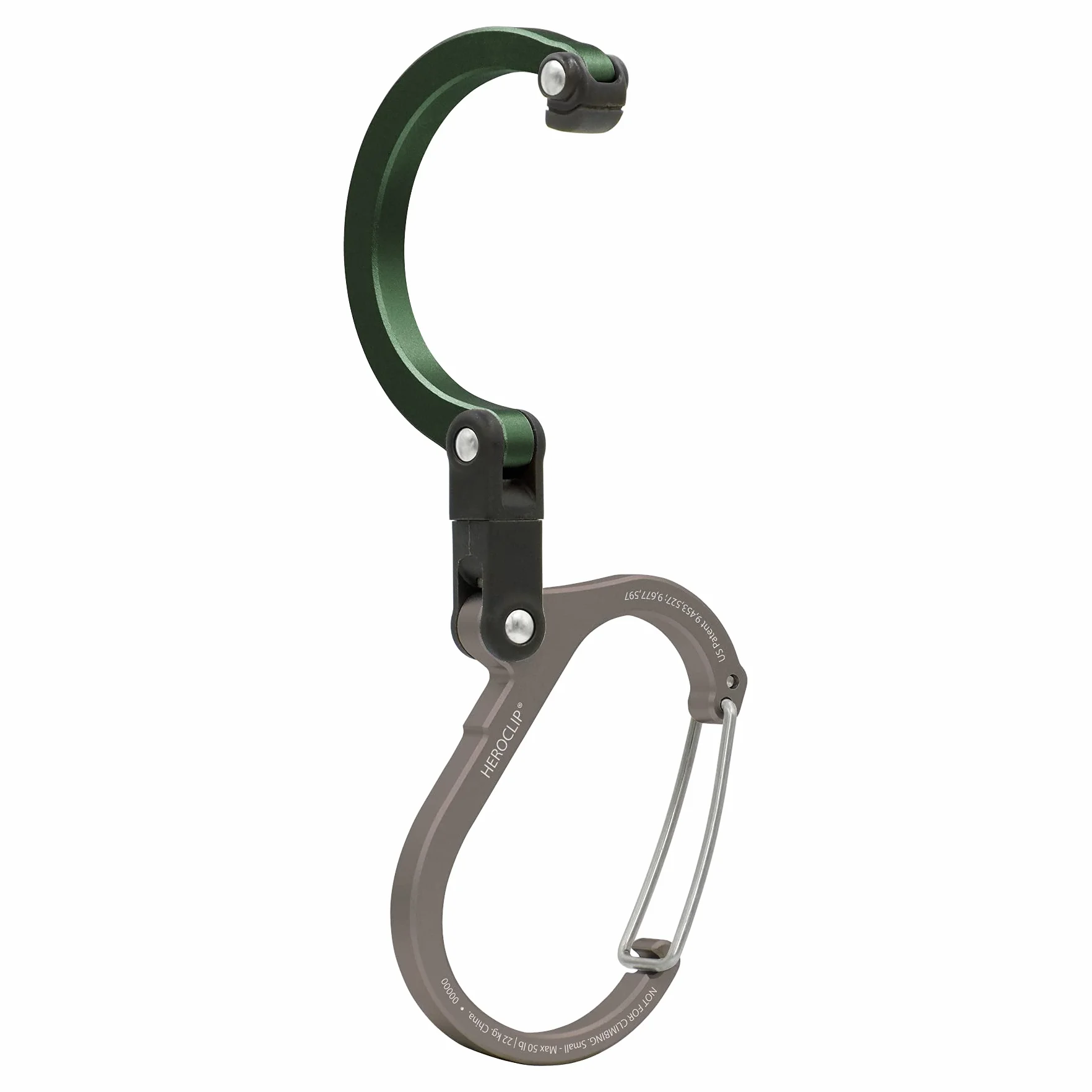 GEAR AID HEROCLIP - Moschettone con clip e gancio, borsa, borsa, zaino, gancio per passeggino, portachiavi, moschettone e gadget multifunzionale per campeggio, pesca, escursionismo o viaggi