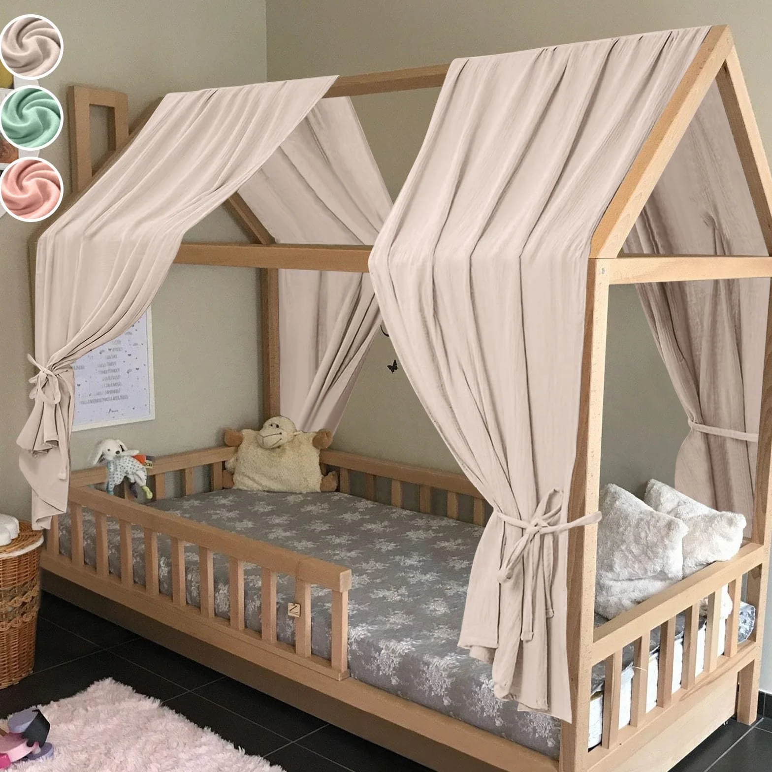 HOTUT Set di Decorazioni per Letto a Baldacchino, 130 * 320 CM, Set di 2 Baldacchini in Tessuto, Decorazione per La Cameretta Dei Bambini, per Lettino, Cameretta Dei Bambini, Beige