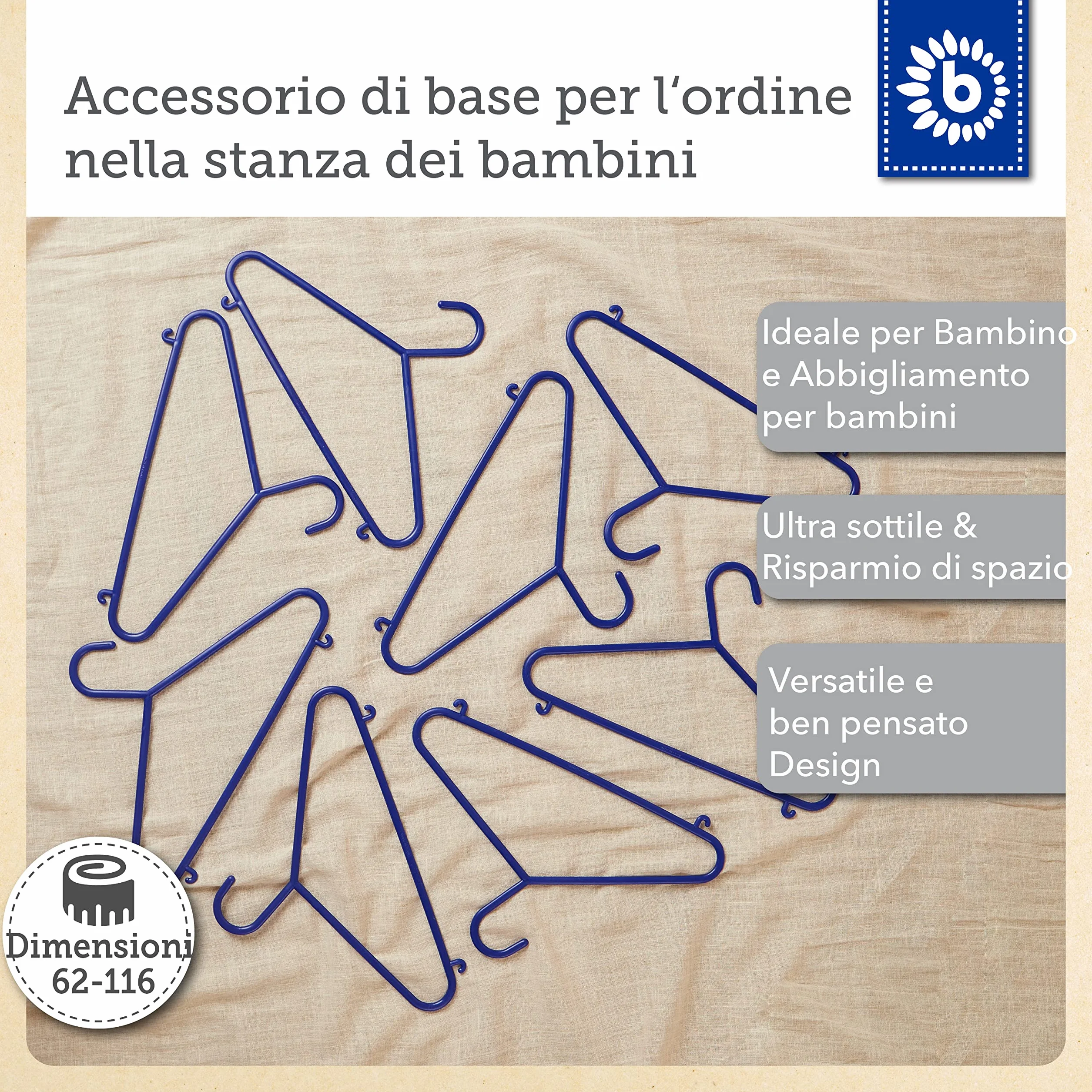 Bieco 04014140 Set di 8 Grucce Appendiabiti per Bambini, 29,5 x 18 x4,12, Blu