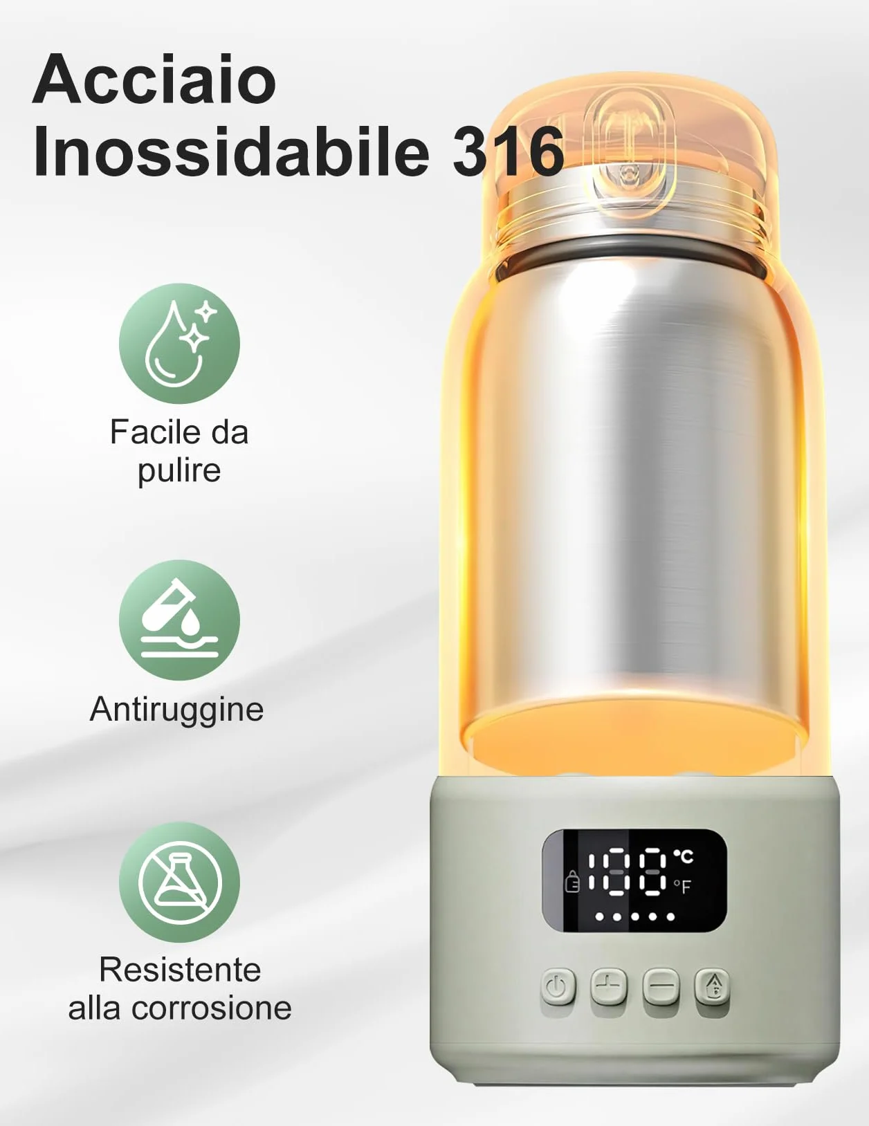 Scaldabiberon Portatile per Bambini da Viaggio, Scaldabiberon da 500 ml 35-70 °C Riscaldamento Rapido Latte Materno e Acqua, Controllo Preciso Della Temperatura per Viaggi, Auto e Attività All'aperto