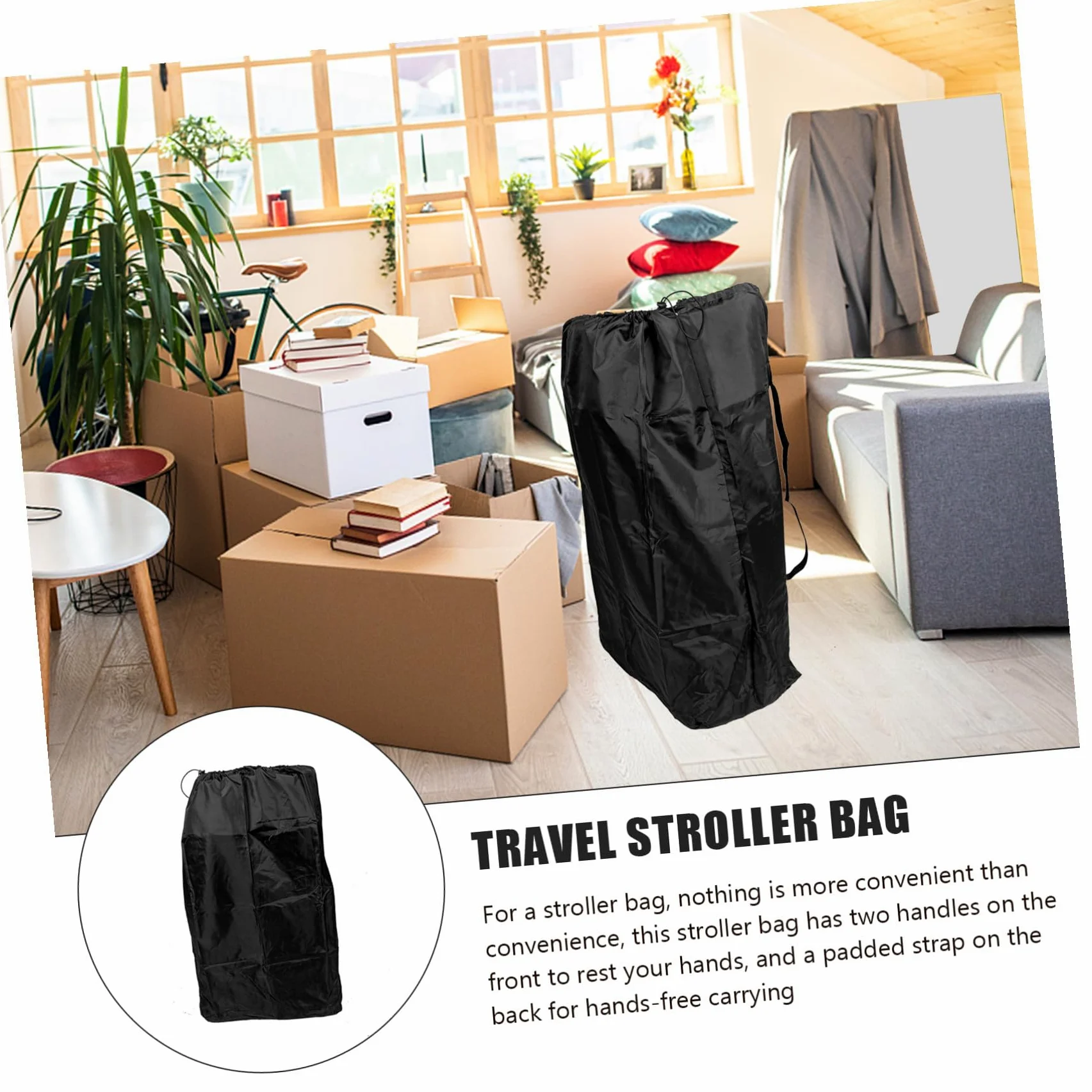 Borsa da Viaggio per Passeggino, Borsa Porta Passeggino Nera in Nylon | Due Spallacci Cuciture Rinforzate Chiusura a Coulisse Bloccabile per Viaggio in Aereo e Gate Check