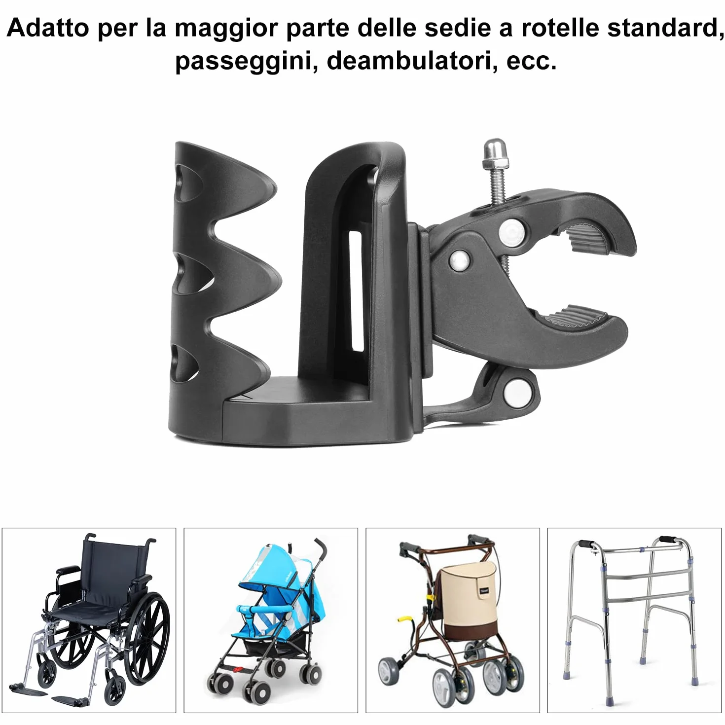 supregear Portabicchieri per Passeggino, Universale Rotazione a 360 Gradi portabicchiere passeggino, Elevata stabilità Porta Borraccia per Bici, Passeggini, Sedie a Rotelle, Moto, Nero