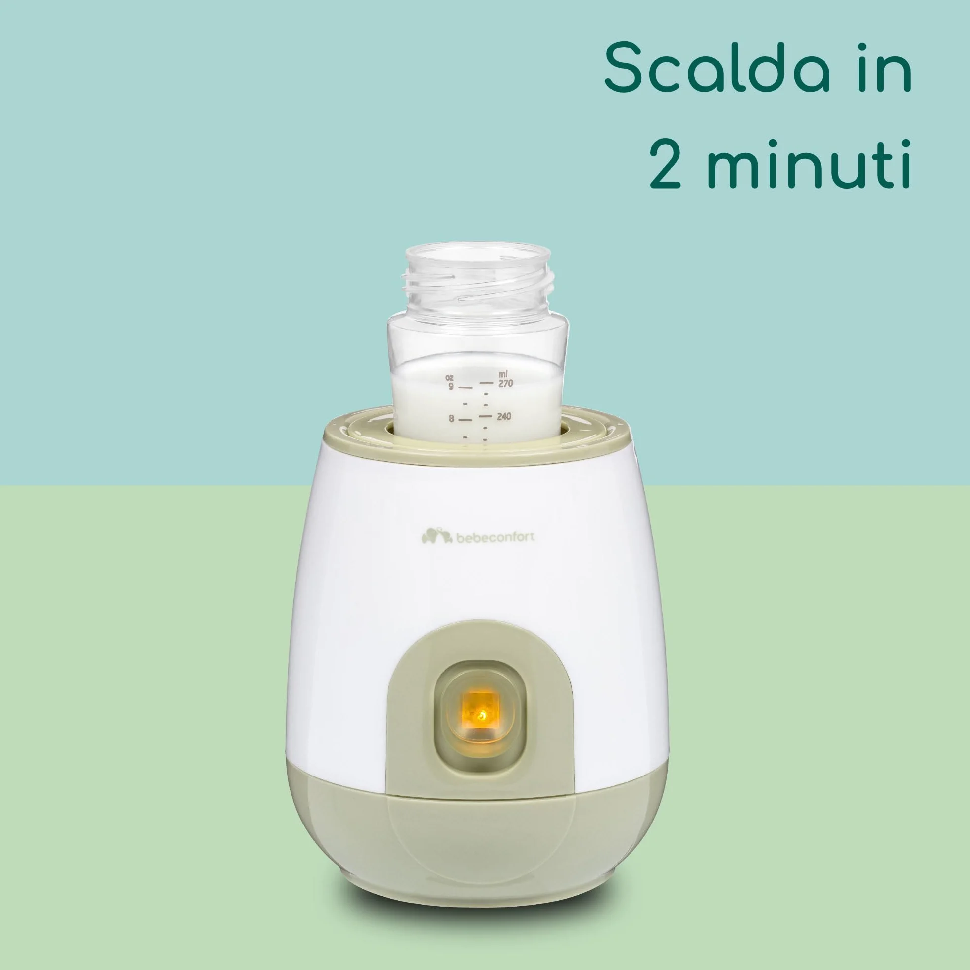 Bebeconfort Express Scaldabiberon Elettrico, Scalda Biberon Neonato Compatibile con biberon e vasetti omogeneizzati, Scalda in 2 minuti, colore Bianco/Verde Oliva