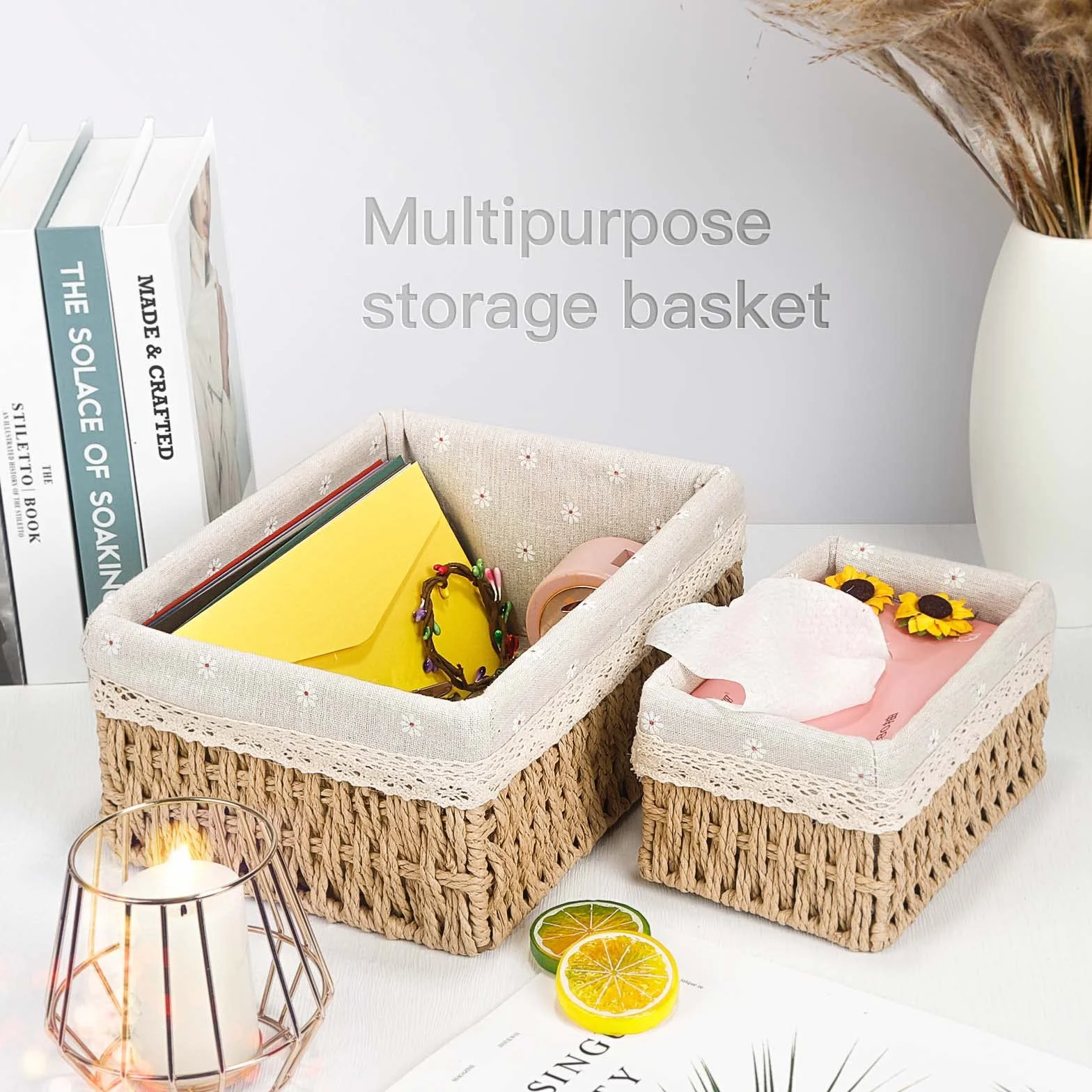 Sosayet Cestino Portaoggetti e Porta Giocattoli - Set di 3 Organizer Intrecciati per Bagno, Fasciatoio e Camerette - Piccoli Contenitori in Tessuto Riciclabile
