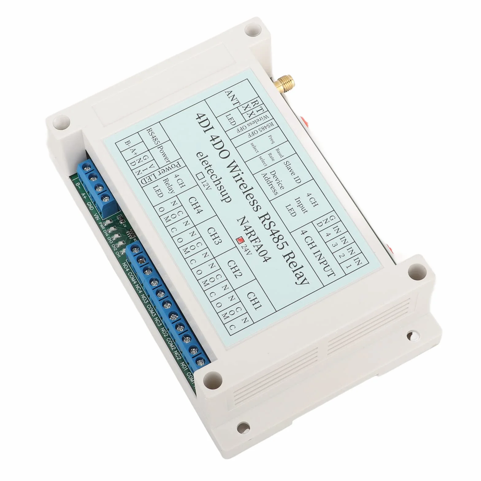 Modulo Relè Wireless con 4 Ingressi/uscite, Ricevitore Trasmettitore RS485,Inclusa - Controlla Facilmente I Tuoi Dispositivi da Remoto(24 V)