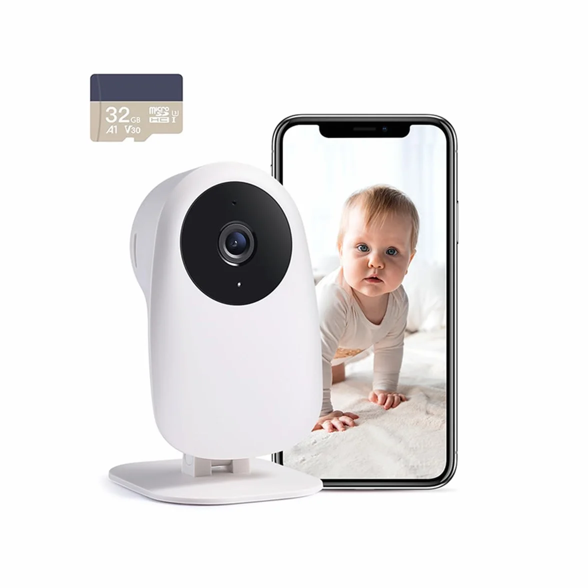 [Esclusiva Amazon] Nooie 2K Baby Monitor con Micro SD Card, Visione Notturna Rilevazione di Movimento e Suono 2.4G WiFi, per Baby Nanny Anziani e Monitoraggio Animali Domestici, Funziona con Alexa