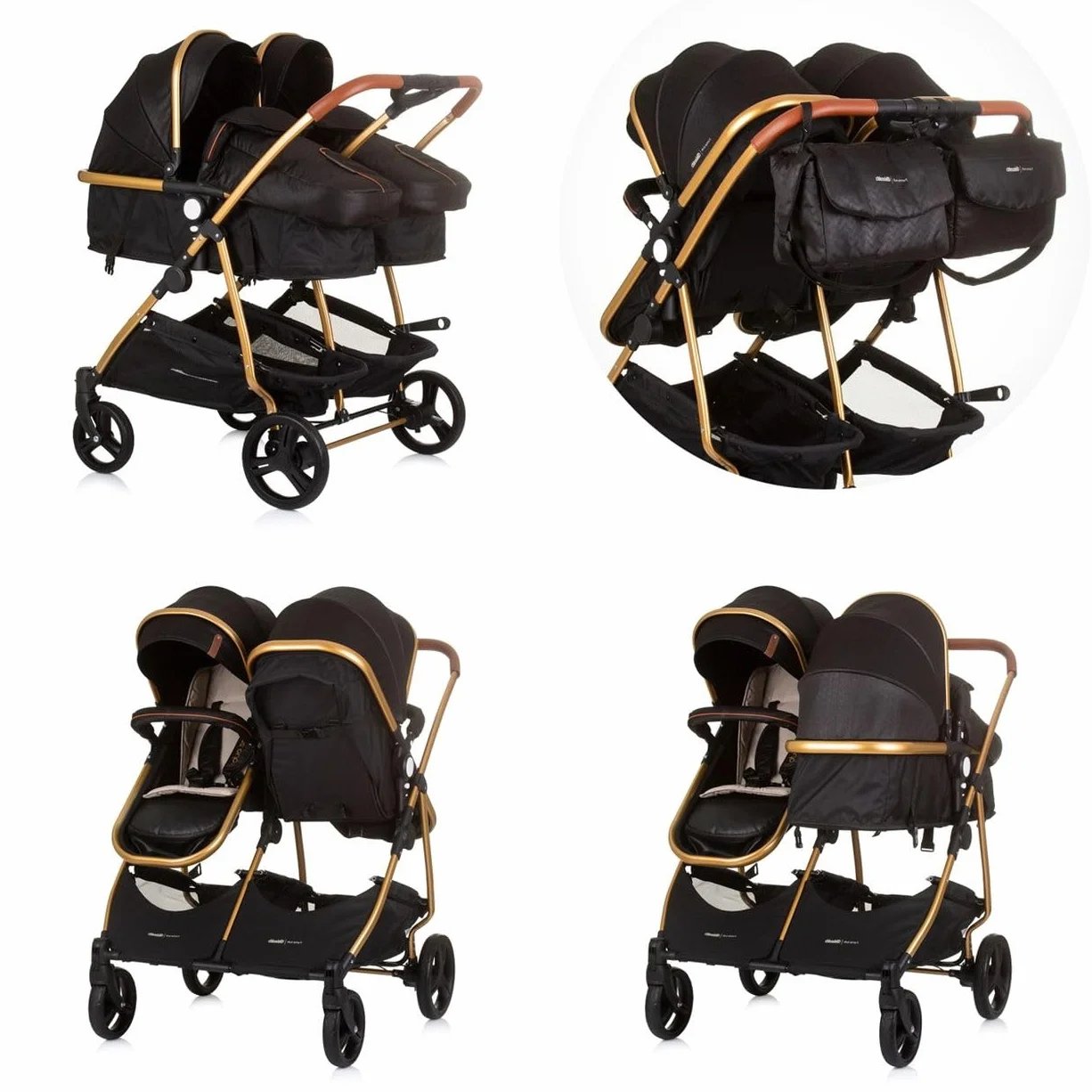 Chipolino, passeggino per fratelli, New Twin Duo Smart, pieghevole, cestino, colorazione:nero