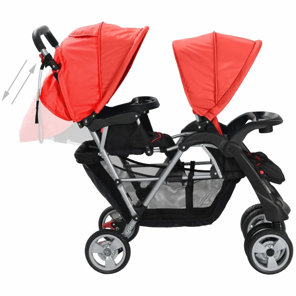 vidaXL 10111 - Passeggino gemellare, colore: rosso, multicolore