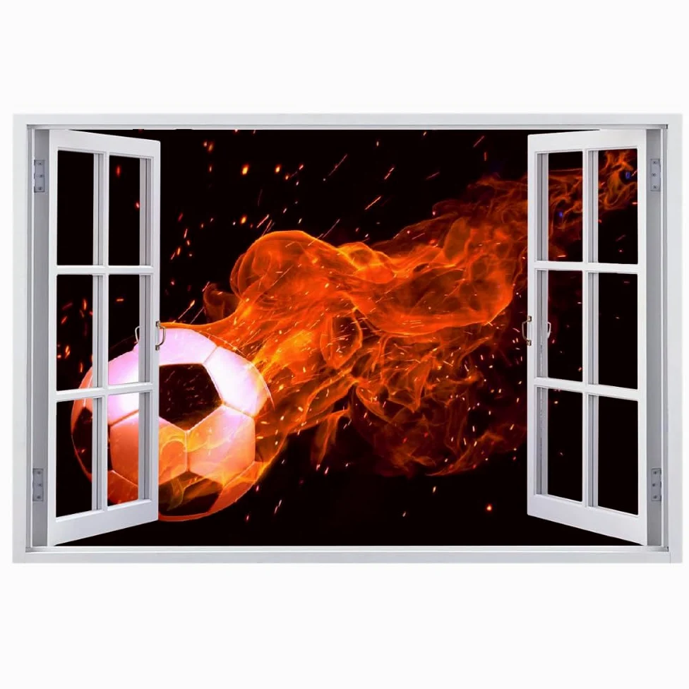 Adesivi Murali Decalcomanie Murali, Calcio Wall Tattoo 3D Fracassato, Fuoco Per La Casa Soffitto Da Parete Decorare Le Decorazioni Della Camera Da Letto Dei Bambini 120x80cm