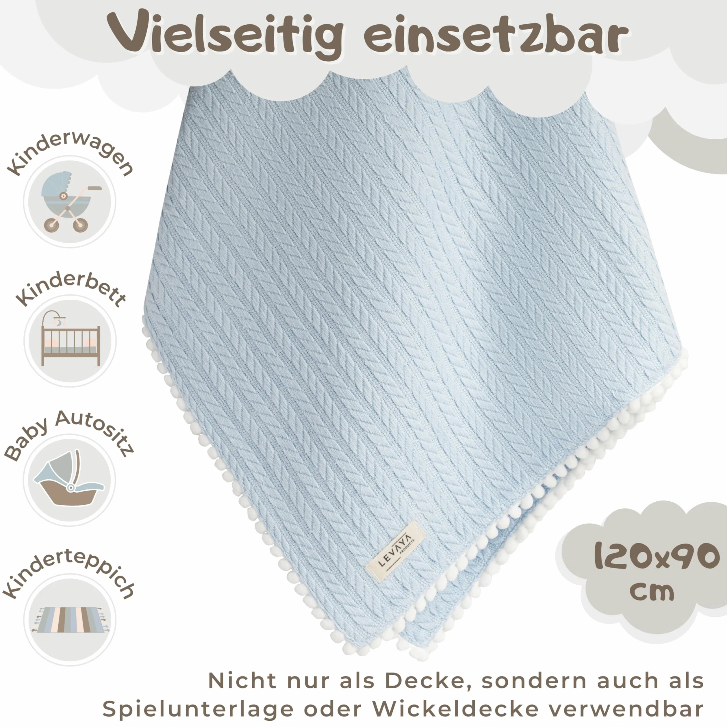 Coperta per neonati in 100% cotone biologico, 120 x 90 cm, lavorata a maglia e coperta per ragazze e ragazzi, extra morbida e traspirante, regalo di nascita, certificato Oeko-TEX