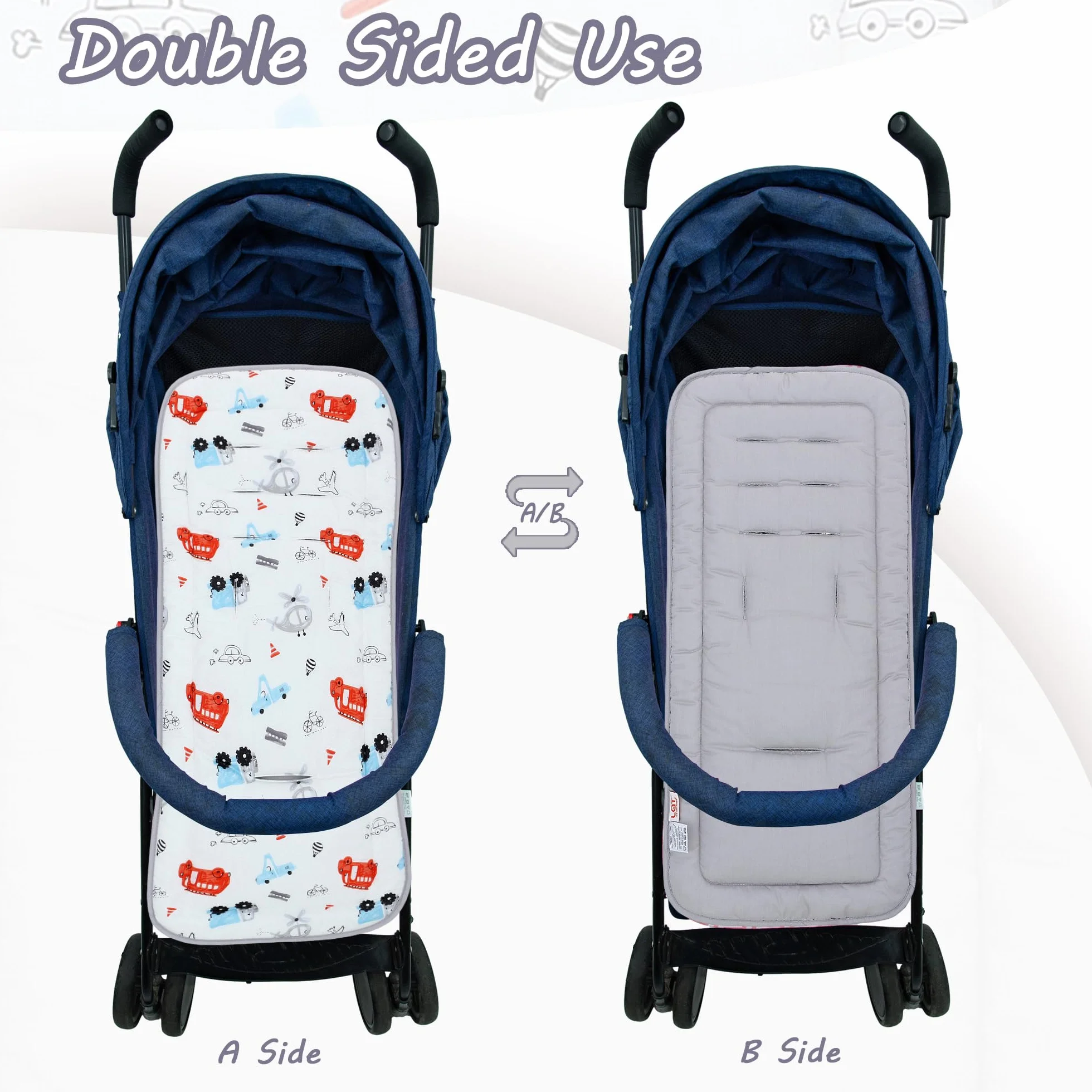 LAT Materassino Passeggino Universale, Copriseduta Passeggino Cotone, Copri Passeggino Universale a Doppia Facciata, Copriseduta Passeggino Universale 78x34cm (Auto Giocattolo)
